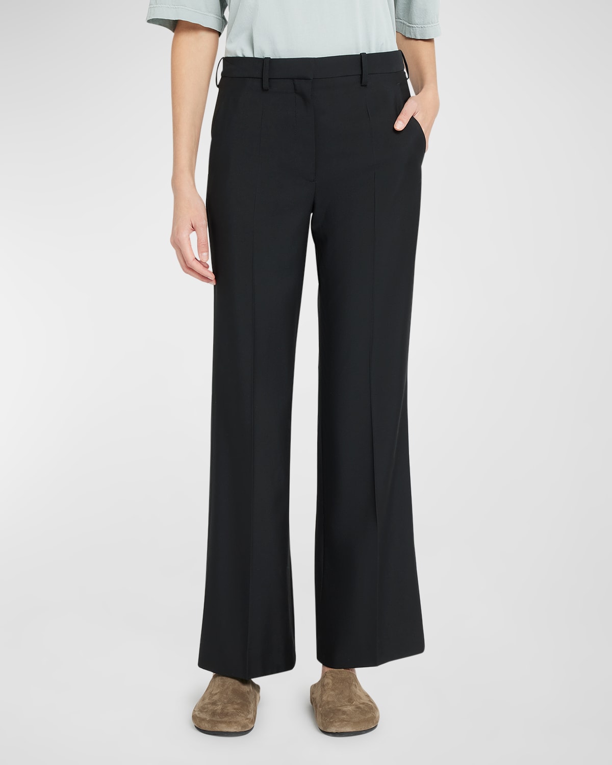 The Row Gandal Mid-rise Straight Leg Crepe Trousers In Black