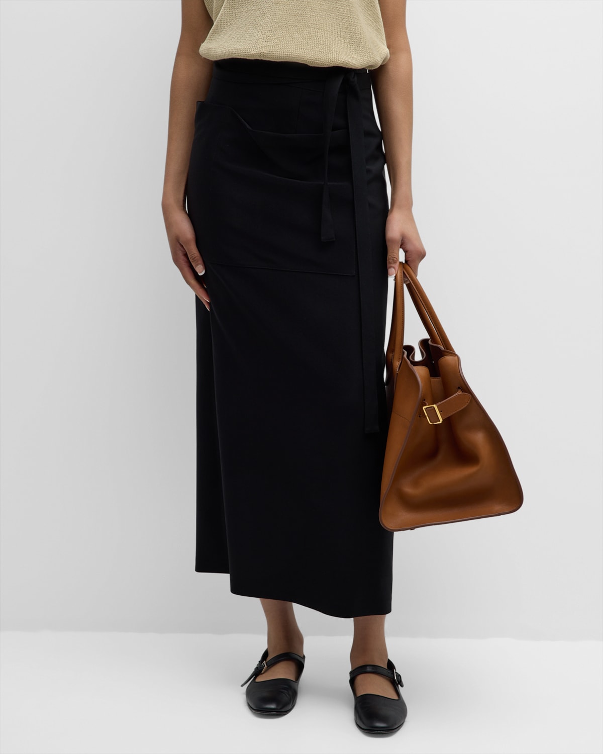 Shop The Row Millie Large Pocket Maxi Wrap Skirt In Black