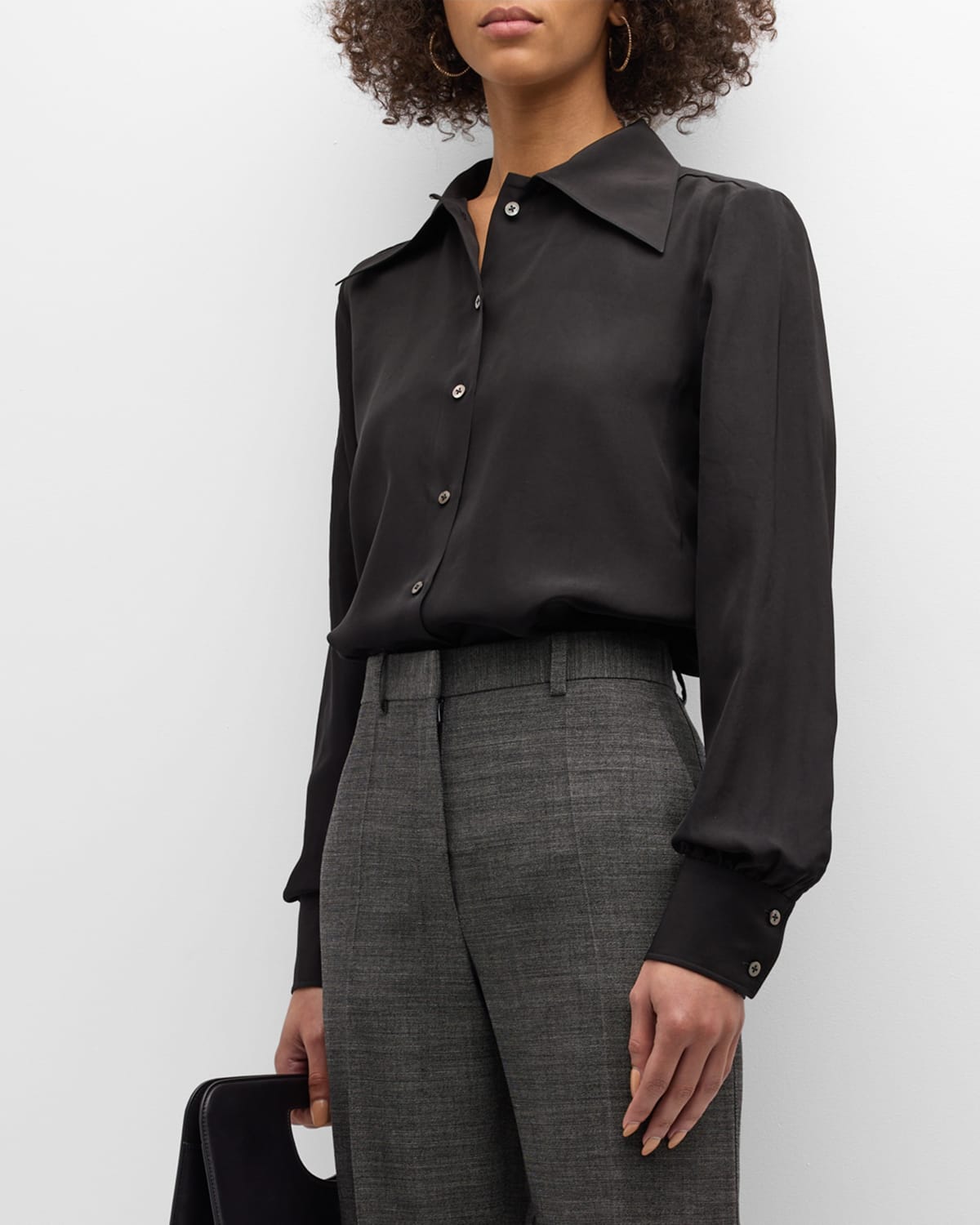 Shop The Row Conan Cutaway-collar Button-front Silk Shirt In Black