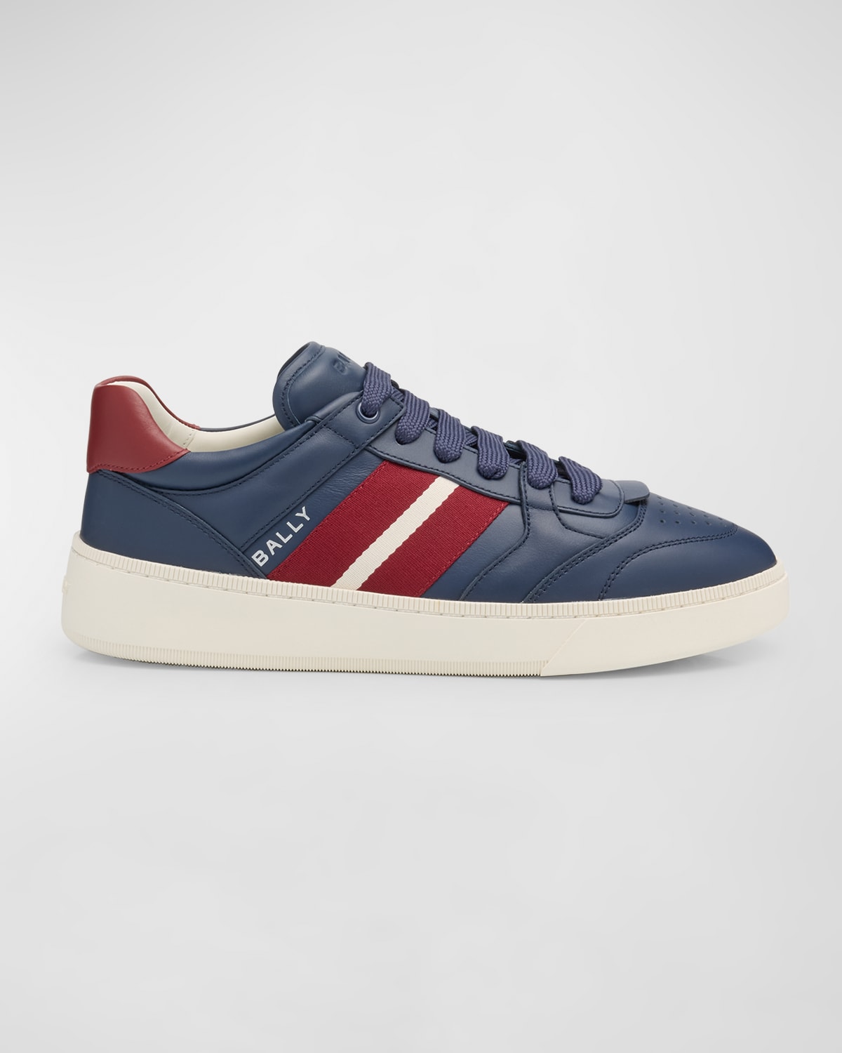 Shop Bally Men's Rebby Low-top Leather Sneakers In Marine/red