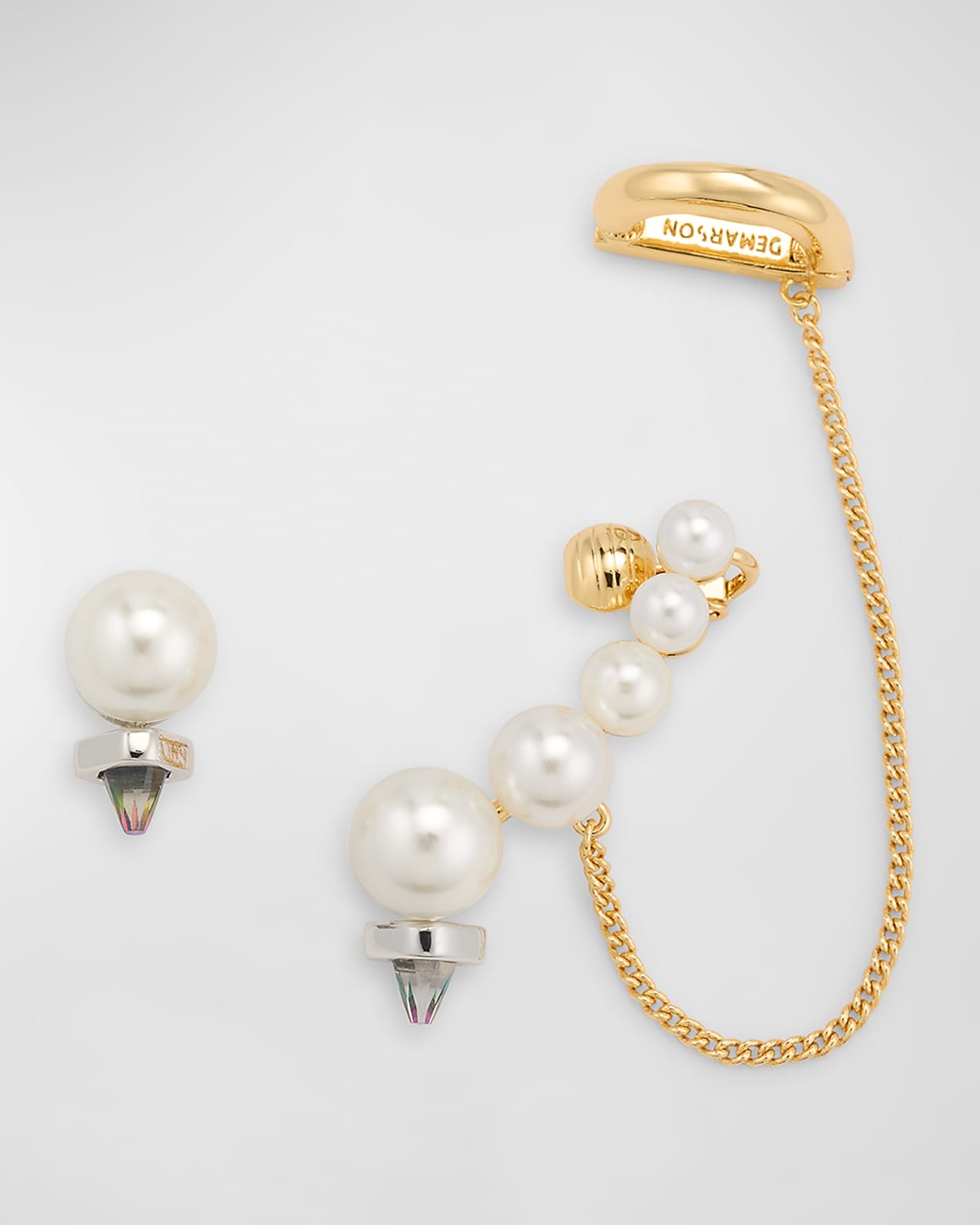 Shop Demarson Mariah Faux Pearl Chain Climber Earring Set In Gold Pearl