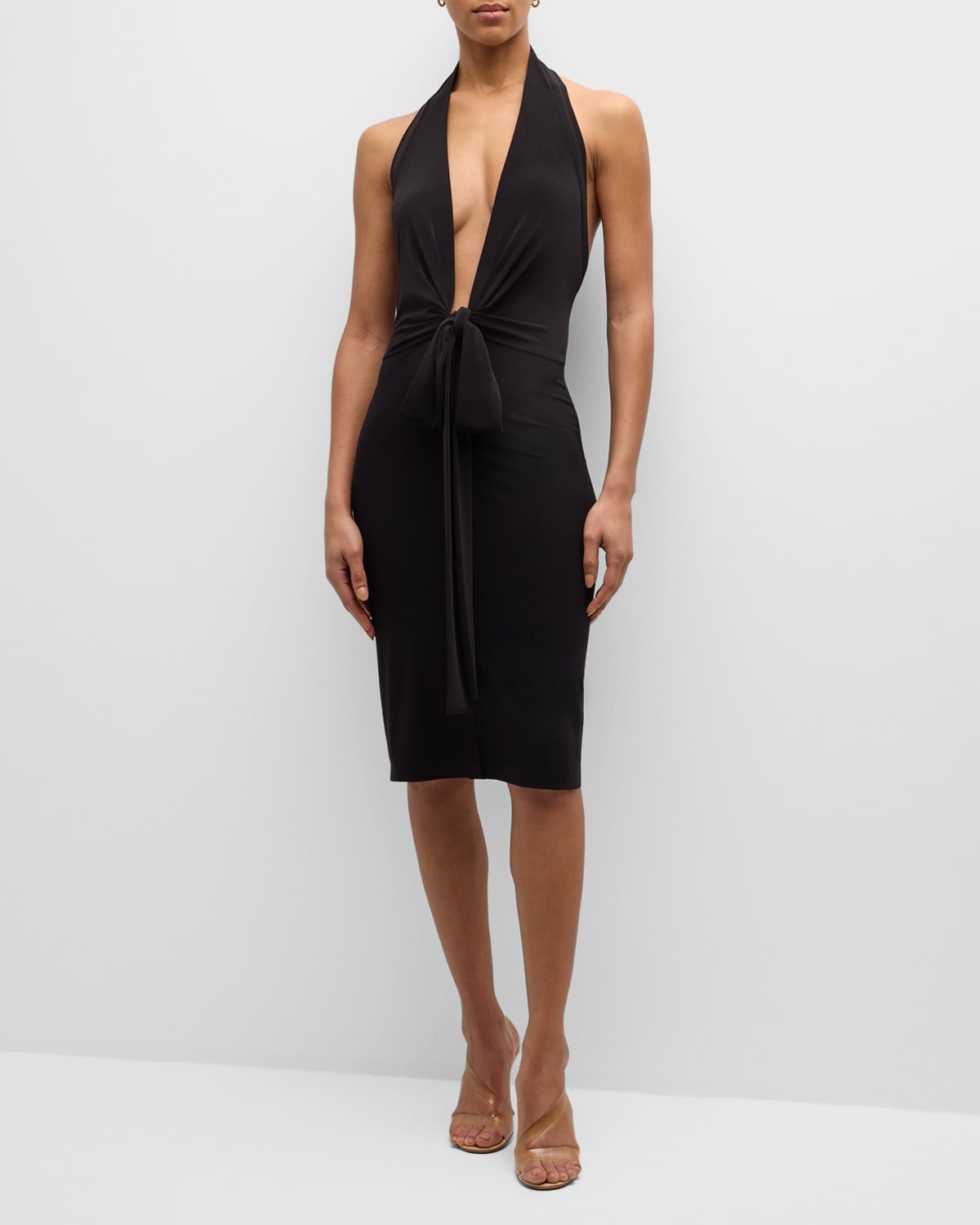 Shop Norma Kamali Tie-front Halter Dress In Black