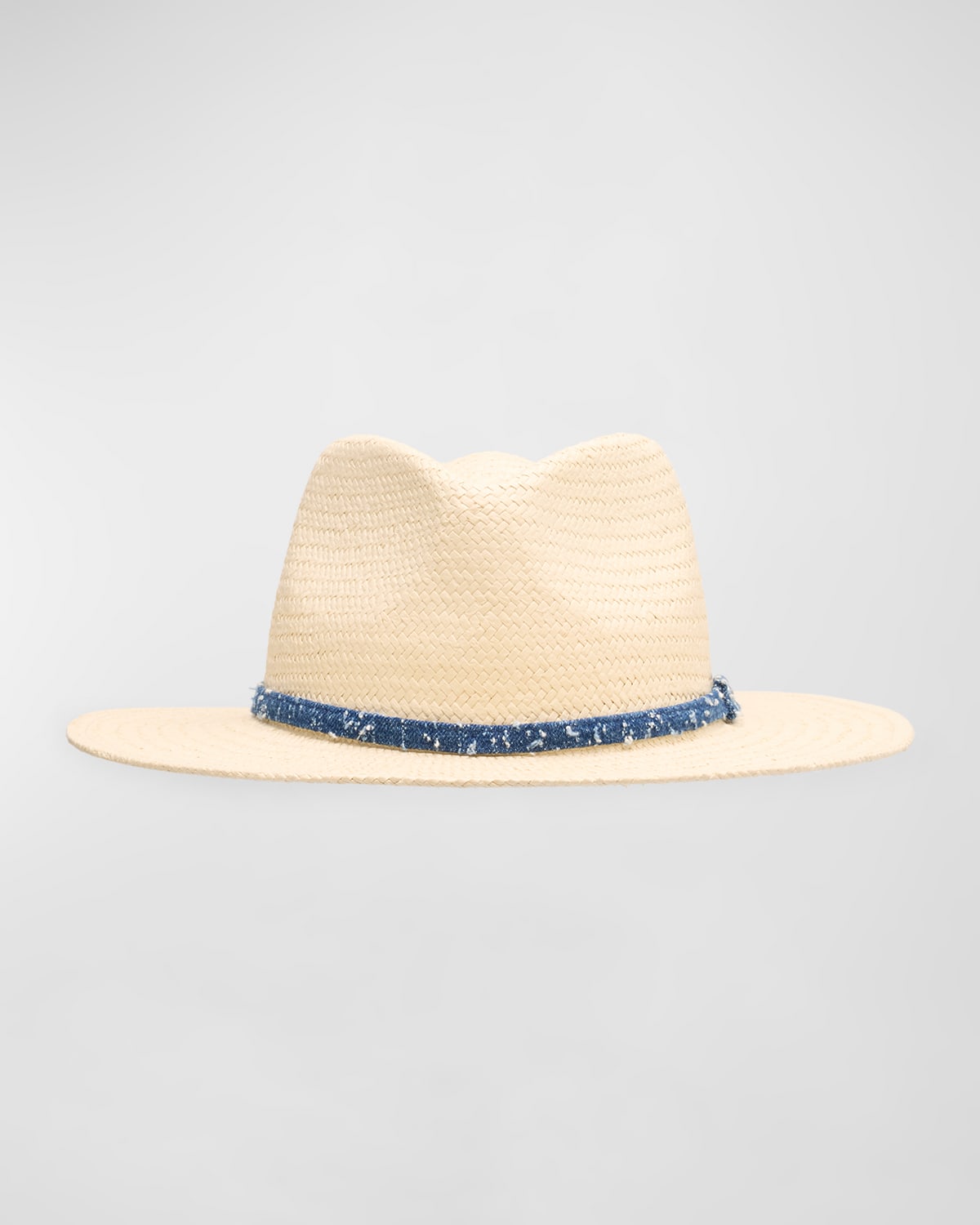 Packable Straw Fedora With Denim Band