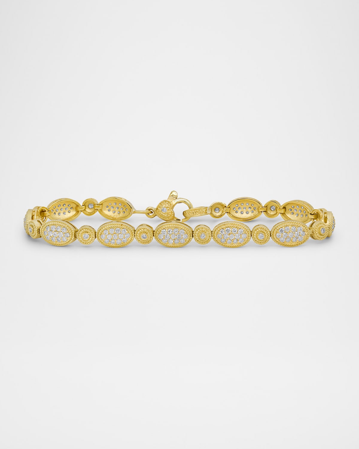18K Gold Oval Link Bracelet with G-VS Diamonds