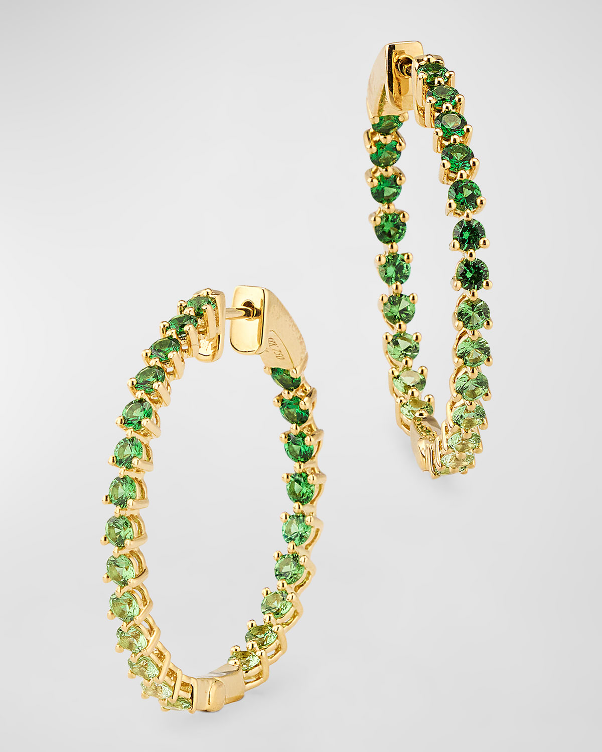 18K Yellow Gold Green Garnet Hoops