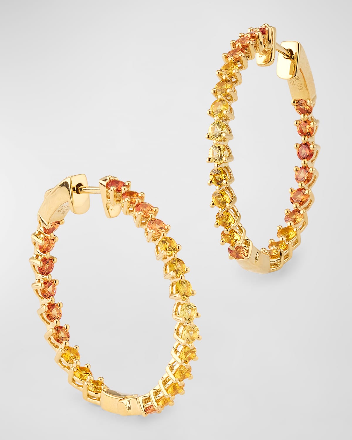 18K Yellow Gold Sapphire Hoops