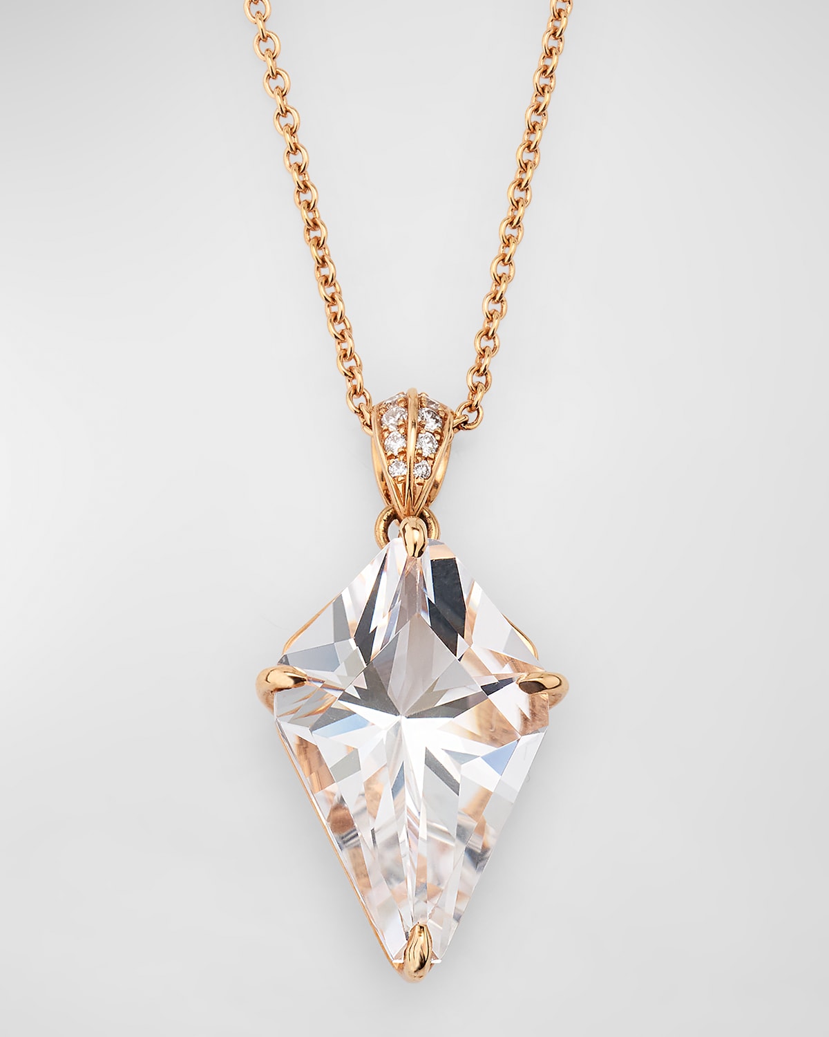 Rocks 18K Rose Gold Crystal Quartz Kite and Diamond Bail Pendant Necklace