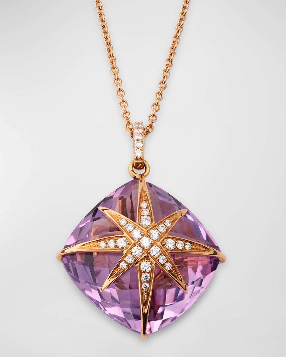 18K Rose Gold Amethyst and Diamond Starburst Necklace