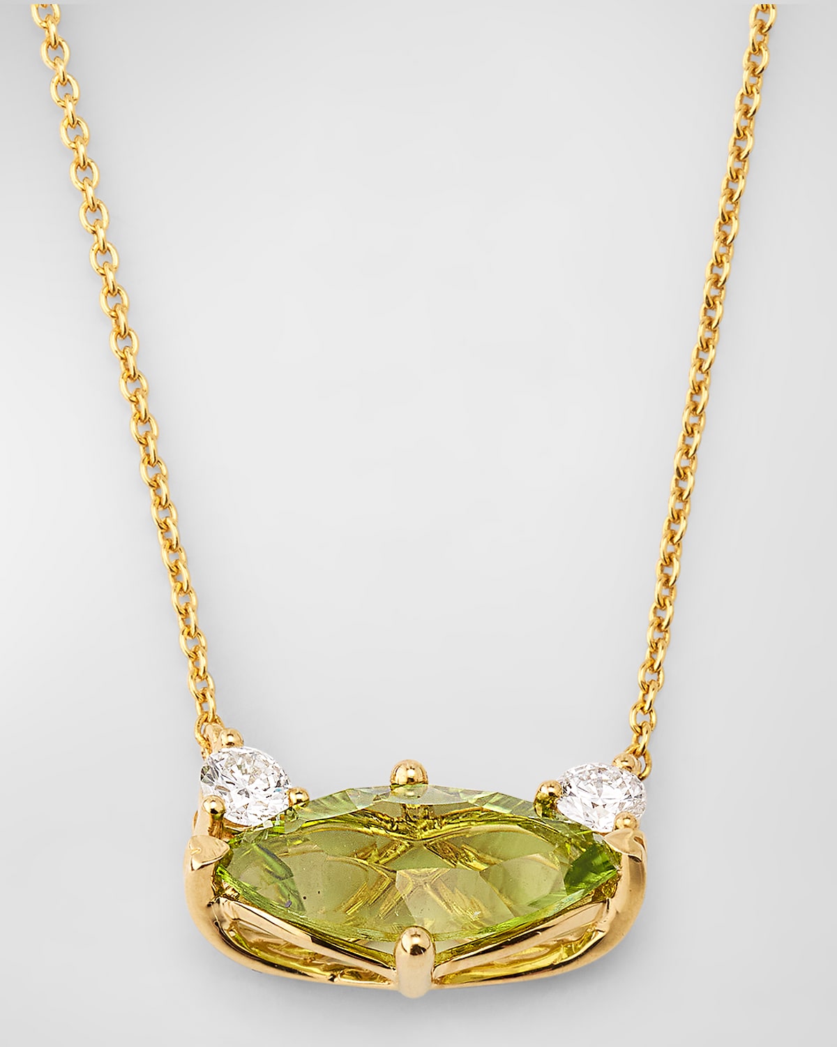 18K Yellow Gold Marquise Peridot and Diamond Necklace