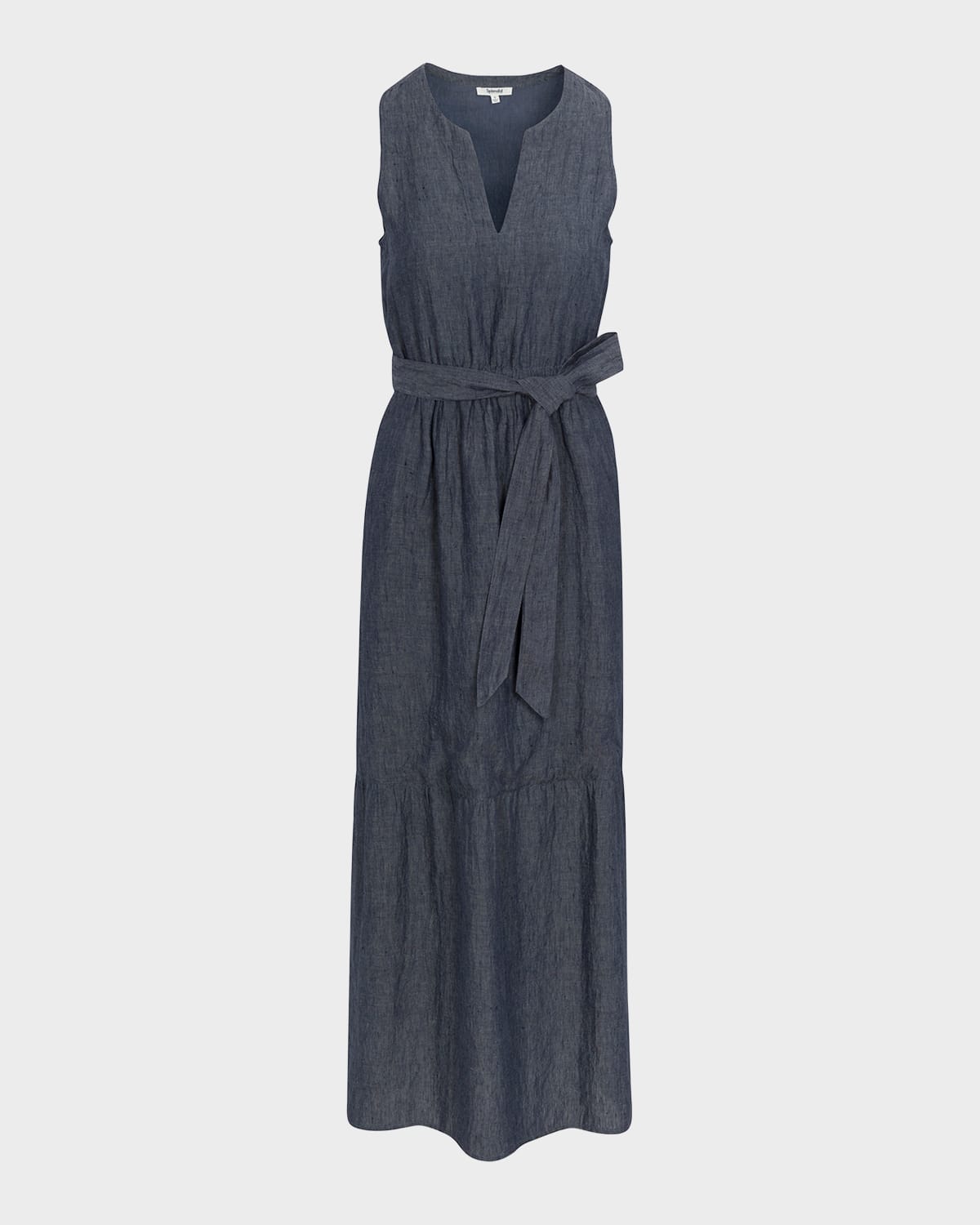 Splendid Stella Sleeveless Tie-belt Linen Maxi Dress In Navy