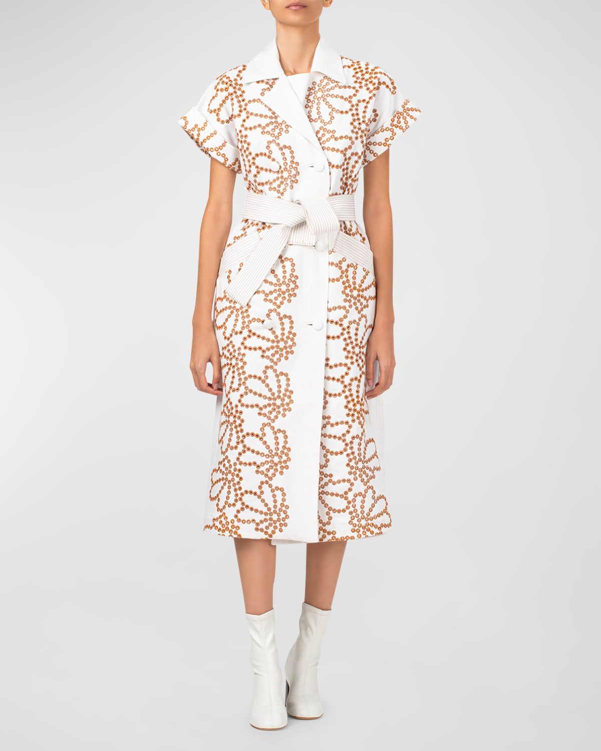 Concetta Embroidered Shirtdress with Tie Belt