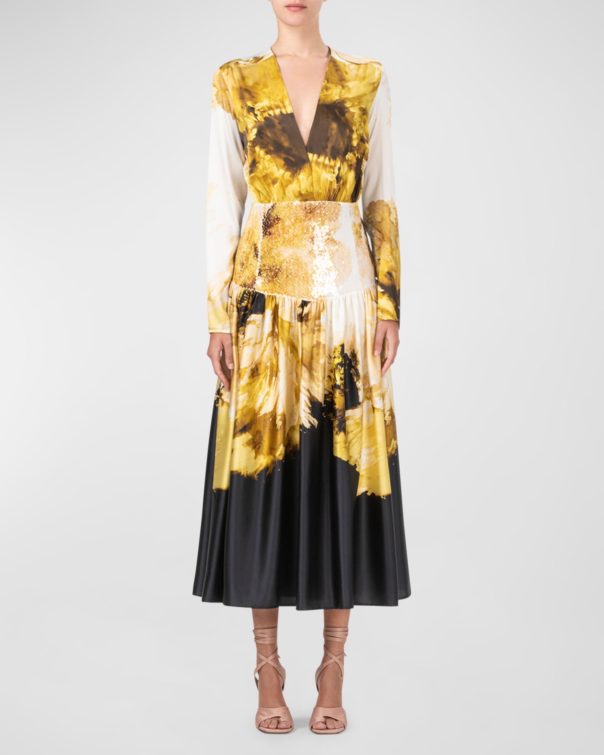 Shop Silvia Tcherassi Azalena Midi Dress With Sequin Detail In Golden Peony