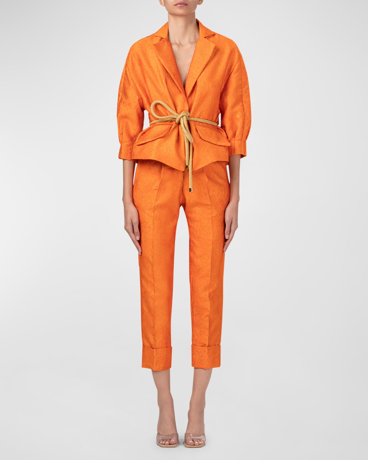 Silvia Tcherassi Gianna Jacquard Jacket With Rope Belt In Orange Petal