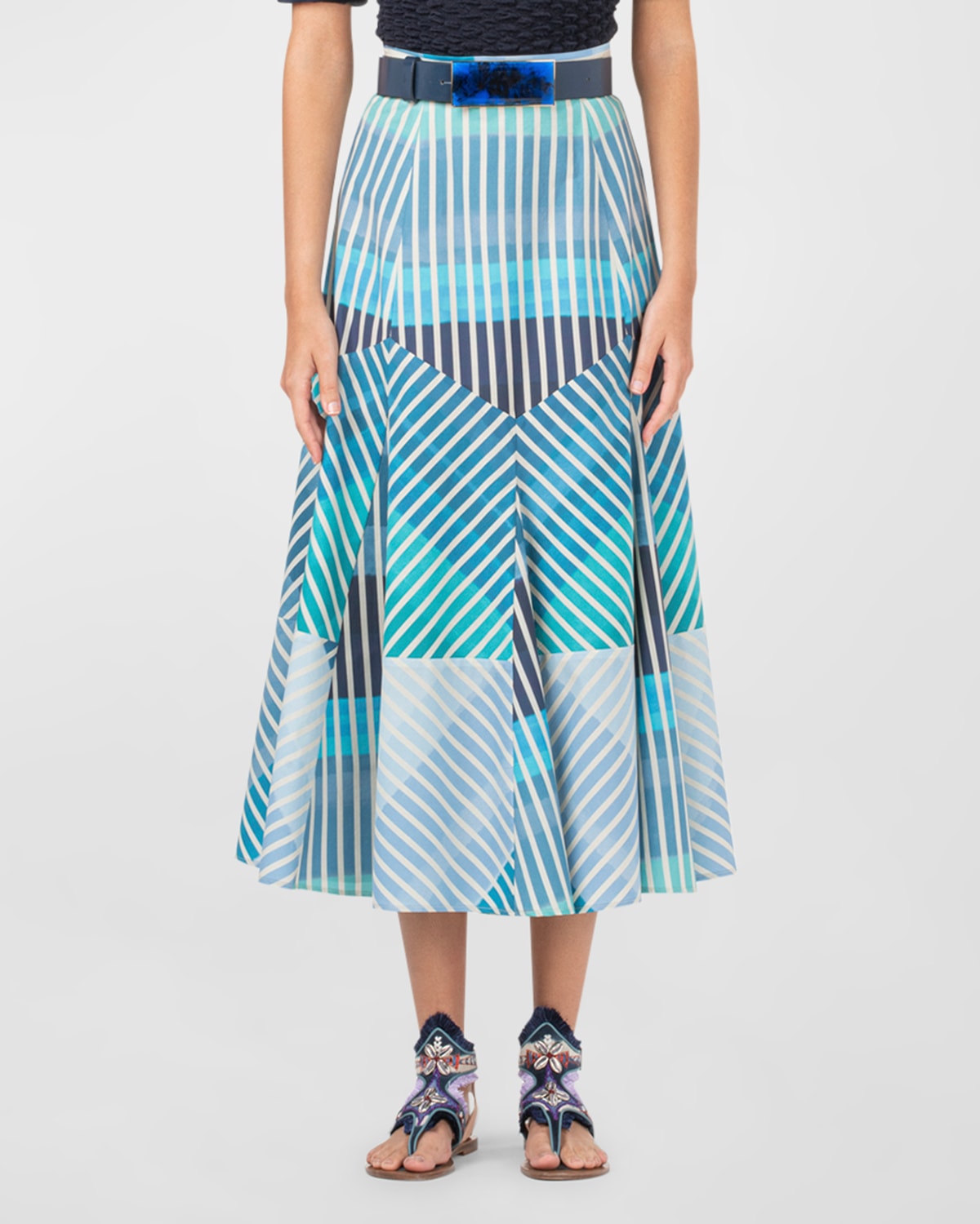 Madaini Abstract Striped Maxi Skirt