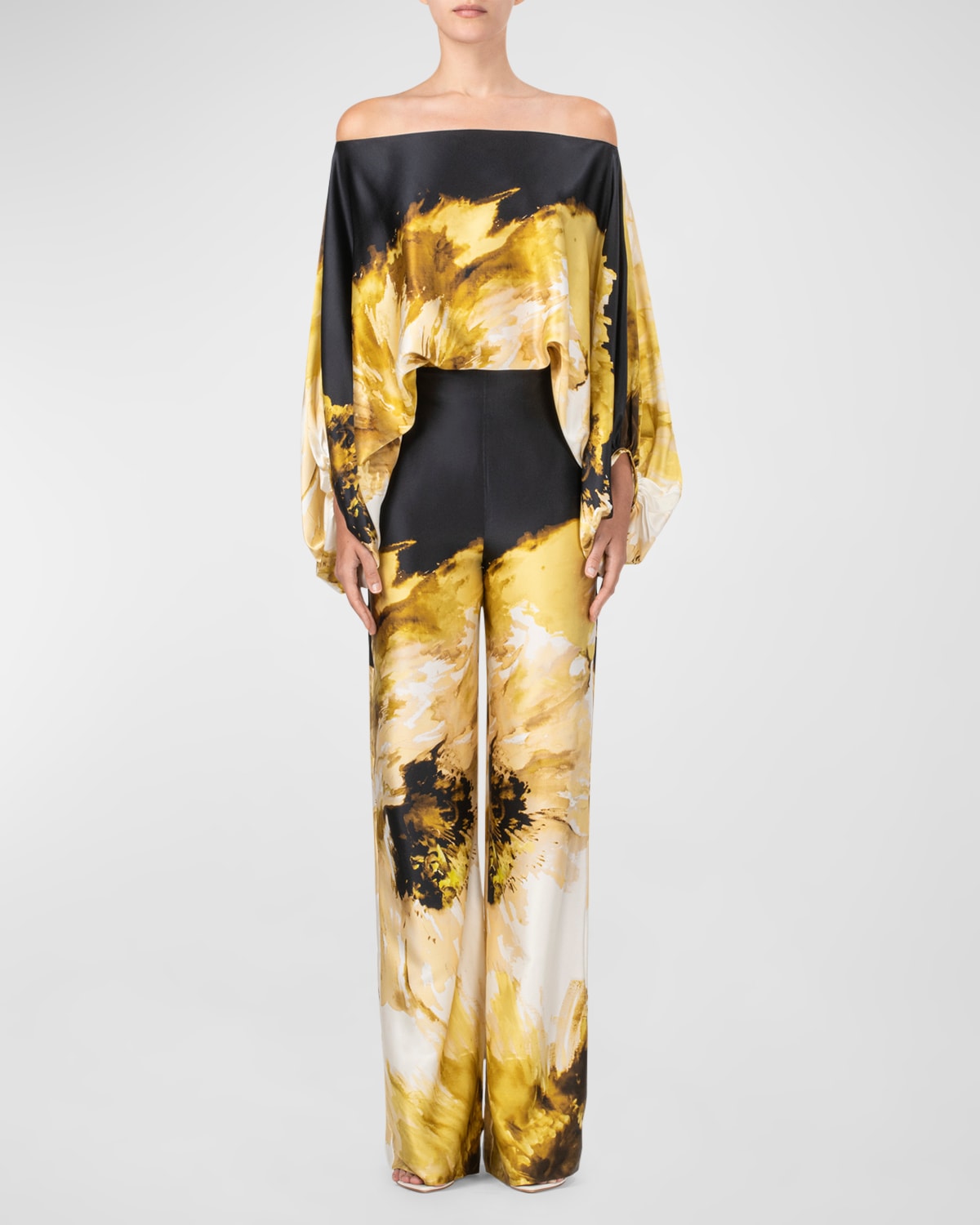 Shop Silvia Tcherassi Andie Silk Wide-leg Pants In Golden Peony