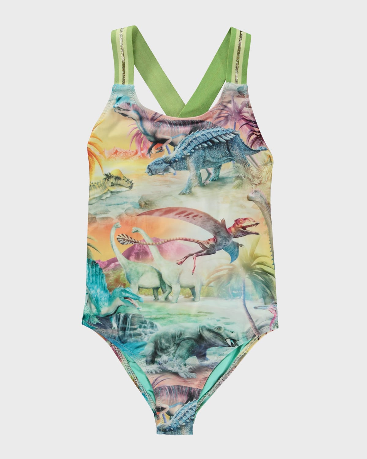 Molo Kids' Girl's Neve One-piece Swimsuit In Dino Paradis