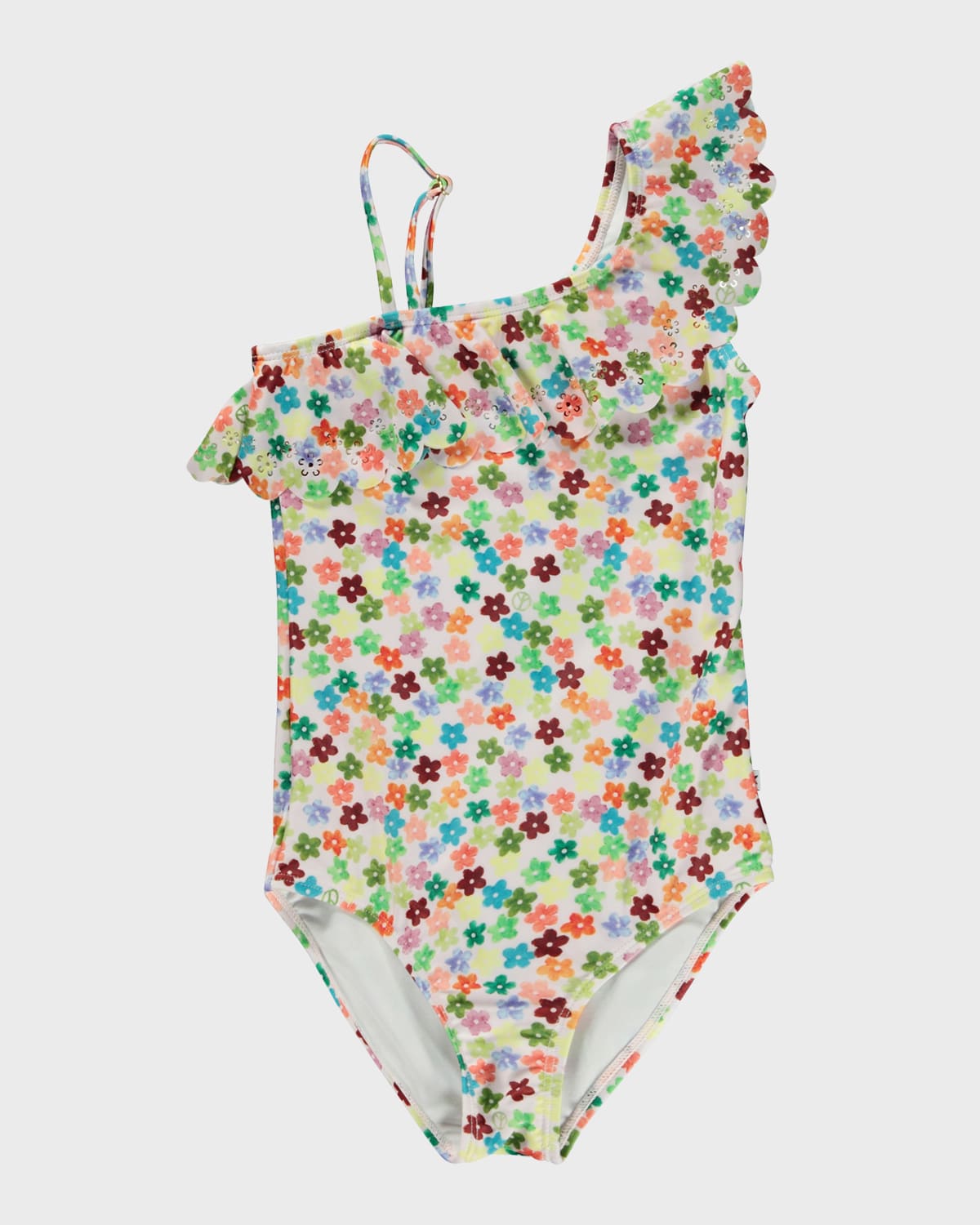 Molo Kids' Girl's Net Asymmetric One-piece Swimsuit In Multi