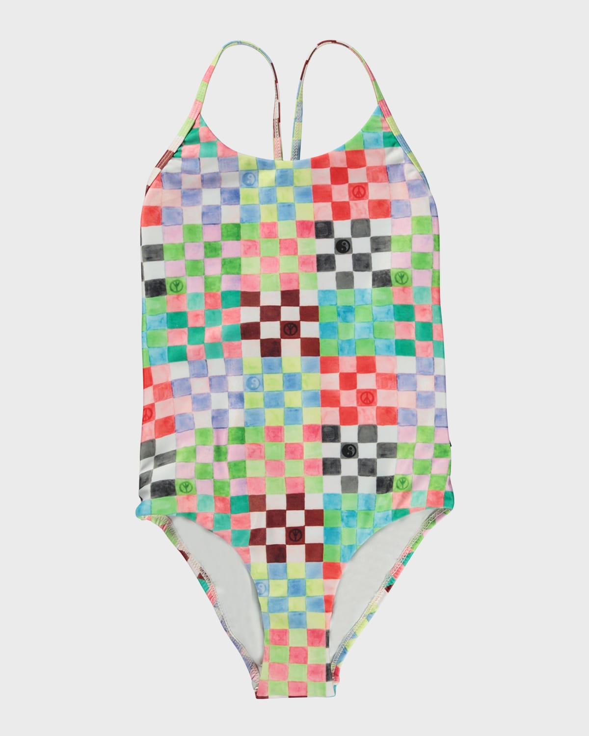 Molo Kids' Girl's Nanna One-piece Swimsuit In Check Petit