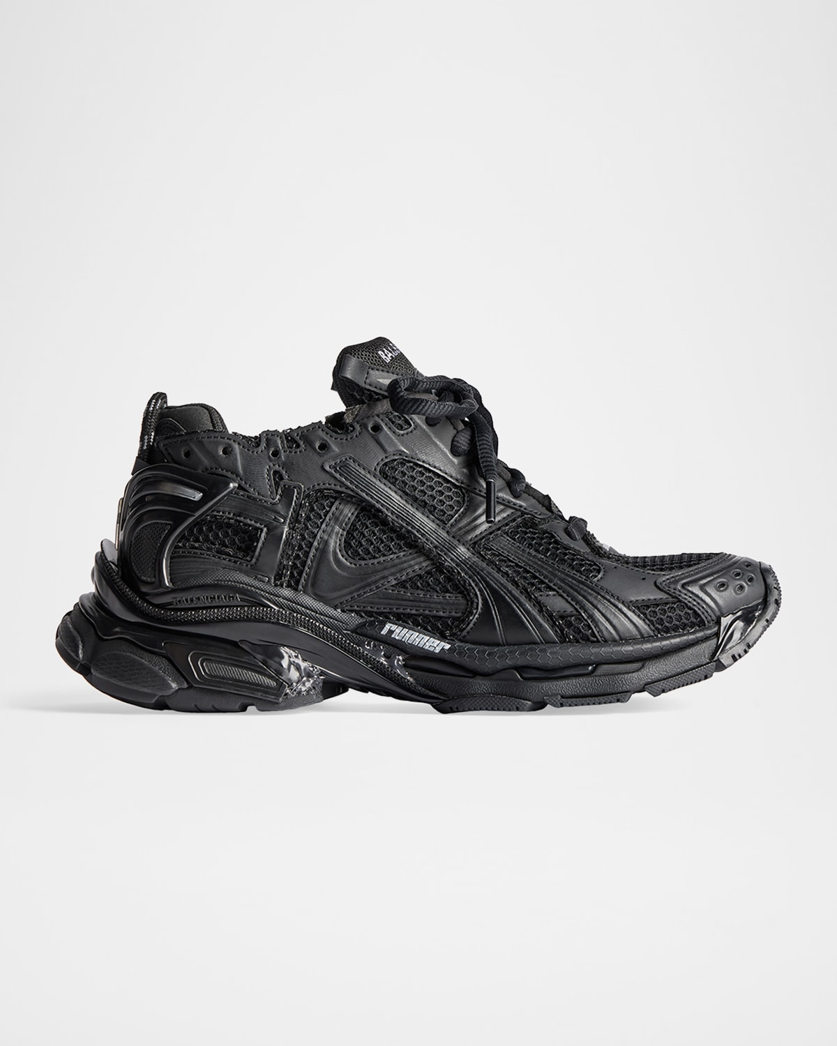 Balenciaga Futuristic Black Sneakers With Textured Overlays And Chunky Sole