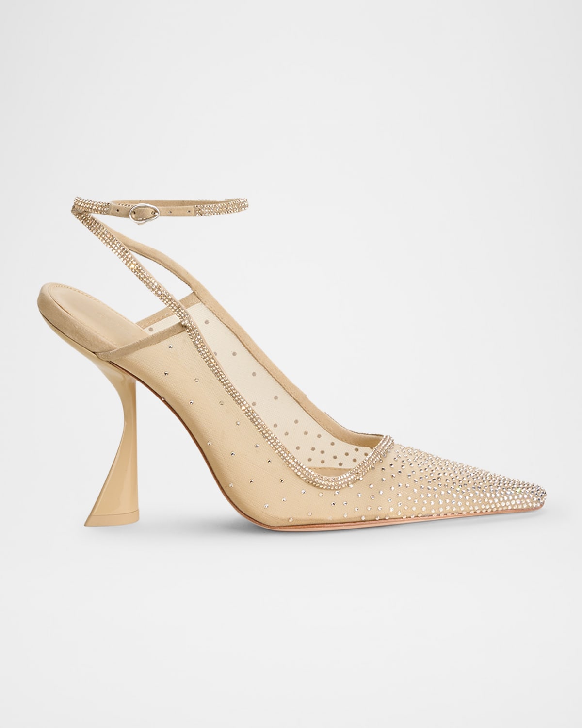 Cult Gaia Diya Pointed Crystal Ankle-strap Sandals In Sand Dollar