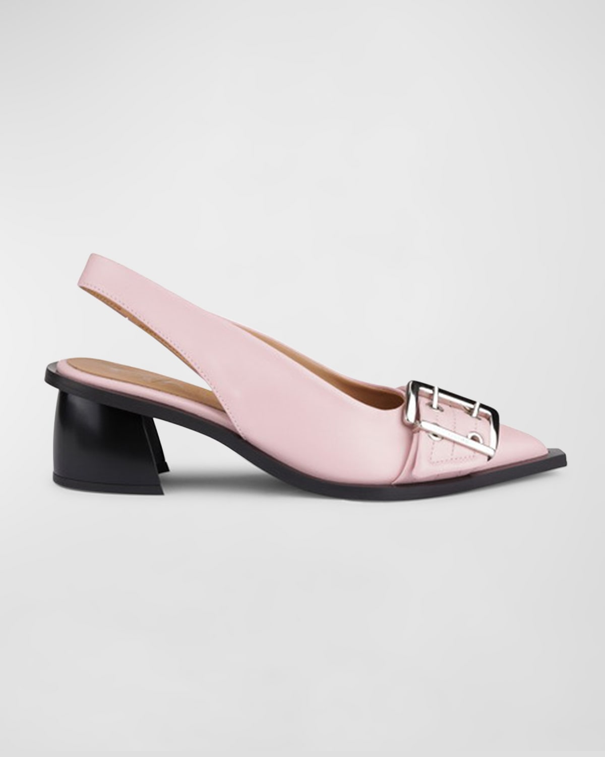 Ganni Buckle Slingback Block-heel Pumps In Pink