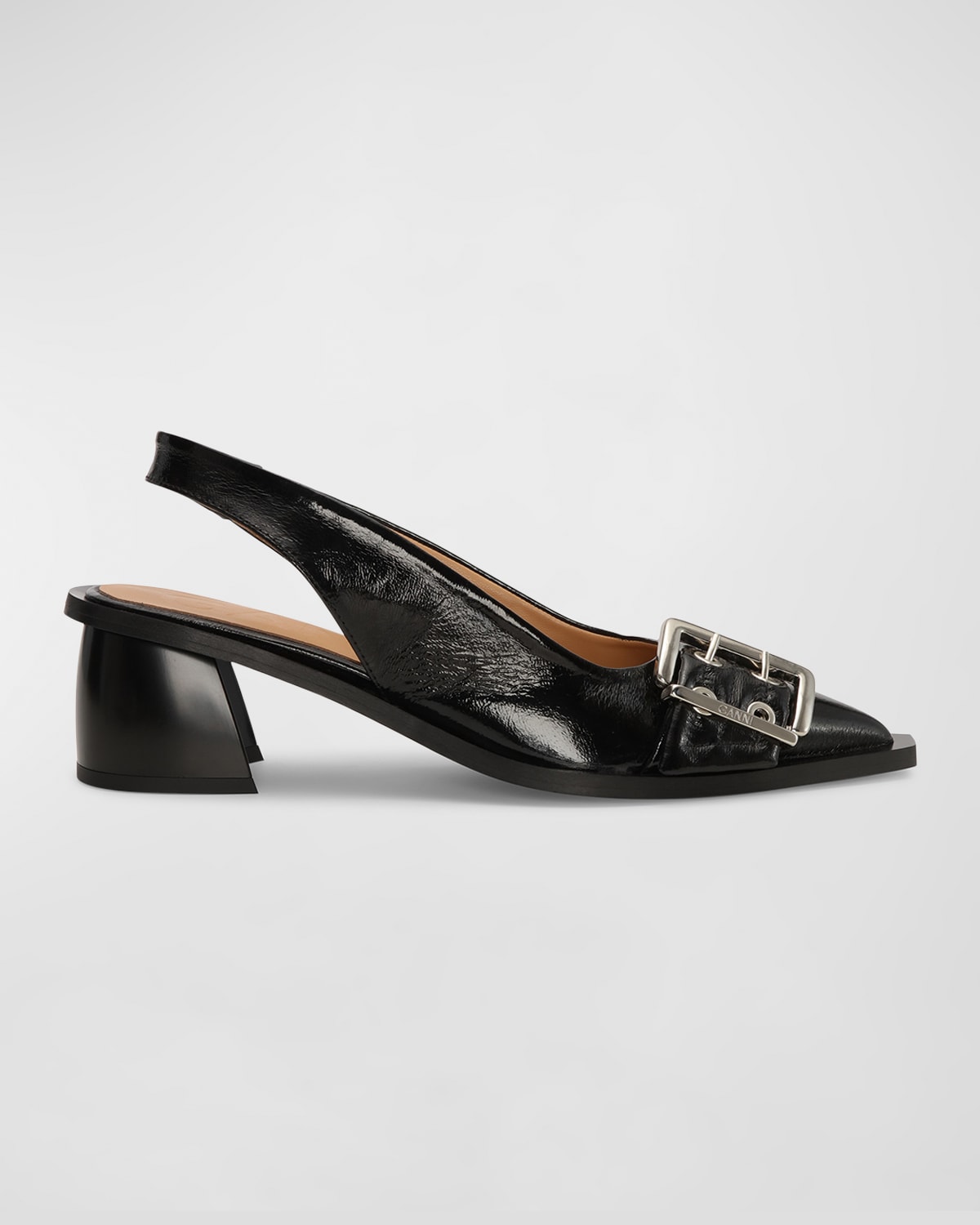 Shop Ganni Buckle Slingback Block-heel Pumps In Black