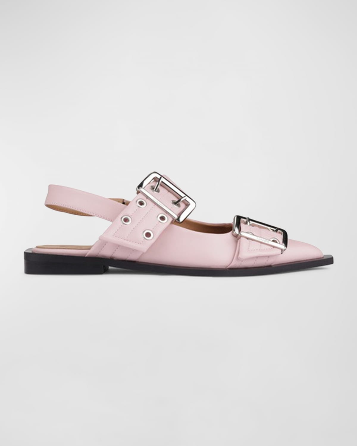 Shop Ganni Dual-buckle Slingback Ballerina Flats In Chalk Pink
