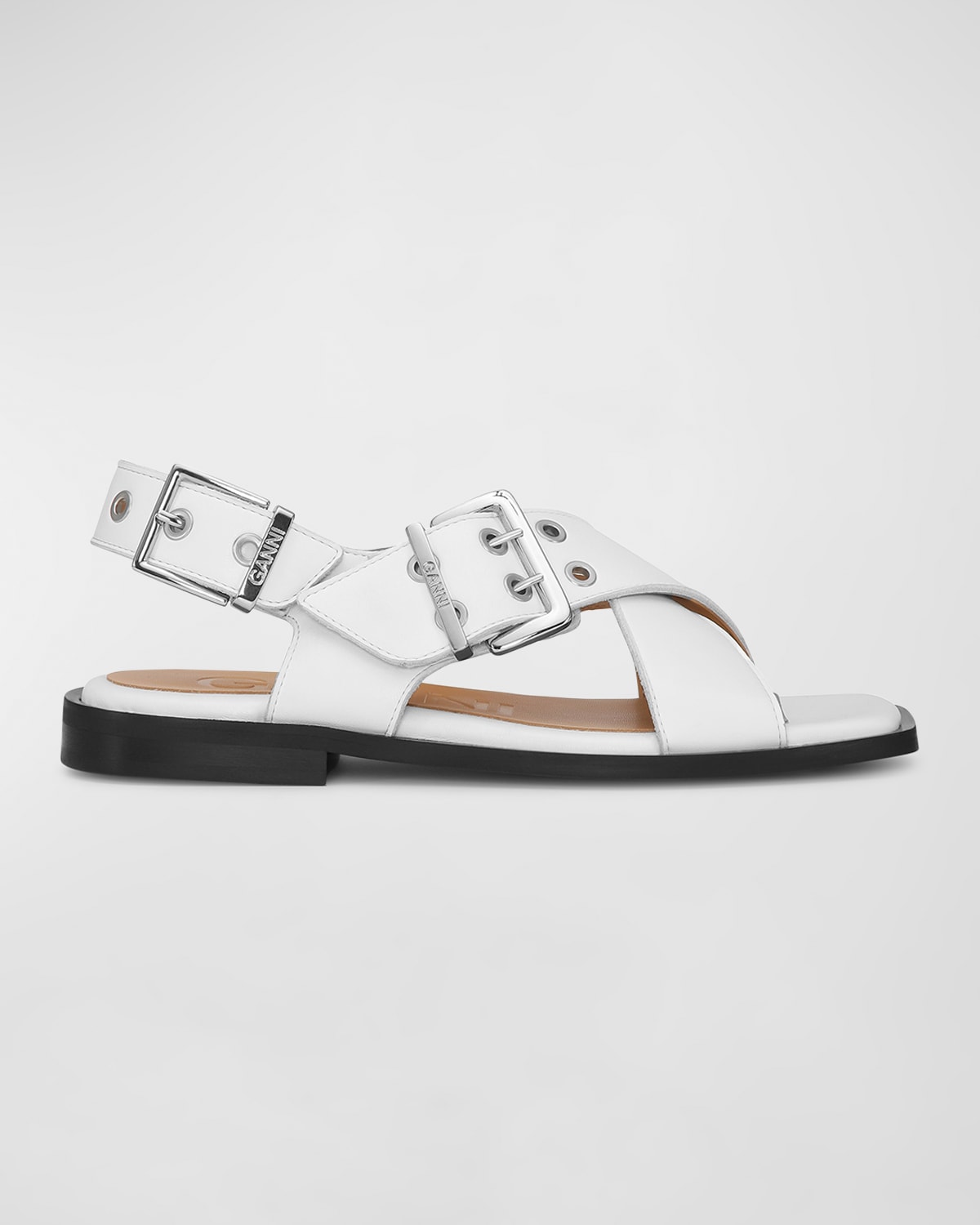 Shop Ganni Crisscross Buckle Slingback Sandals In Egret
