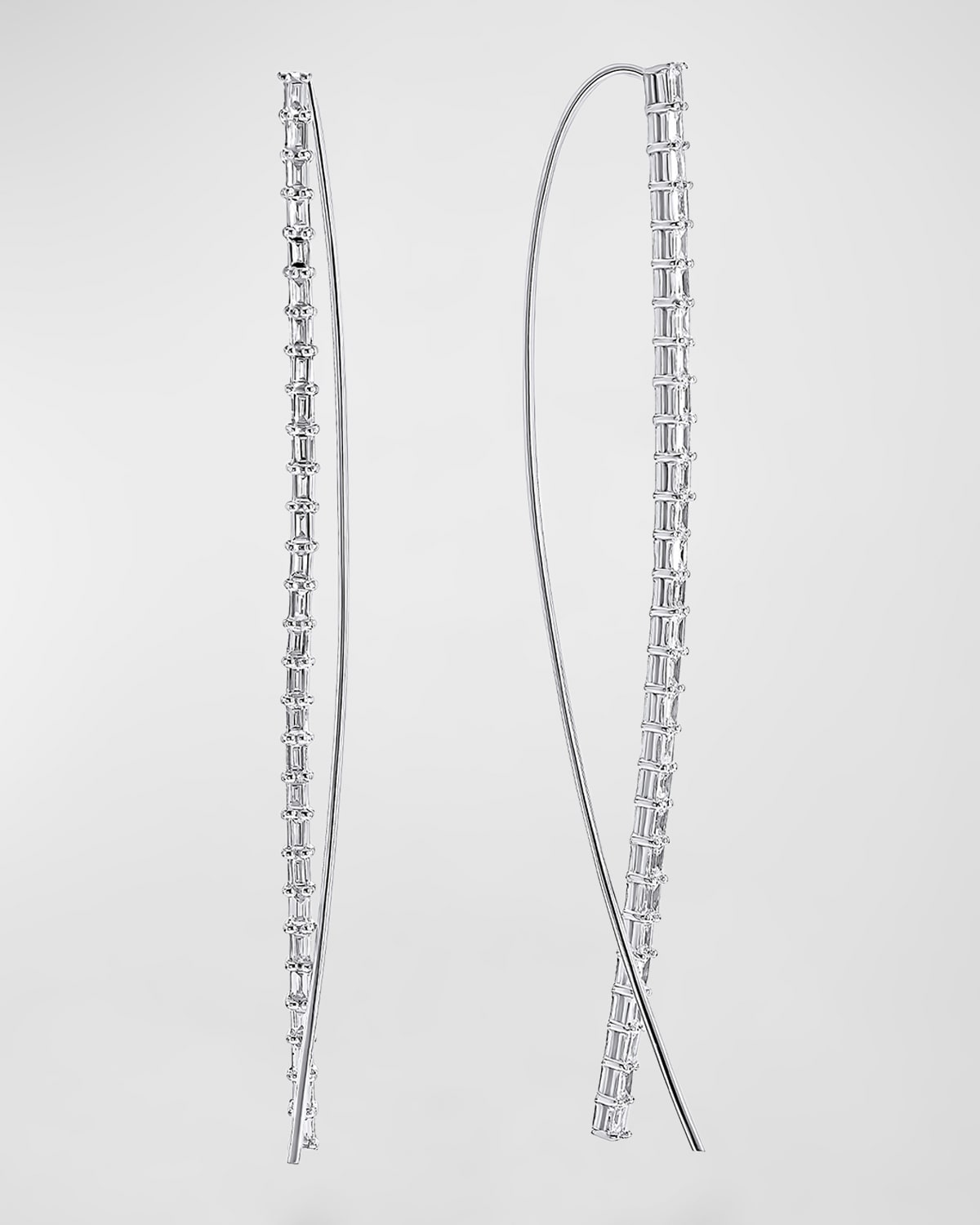 Shop Lana 14k Gold Baguette Diamond Narrow Upside-down Threader Hoop Earrings In White