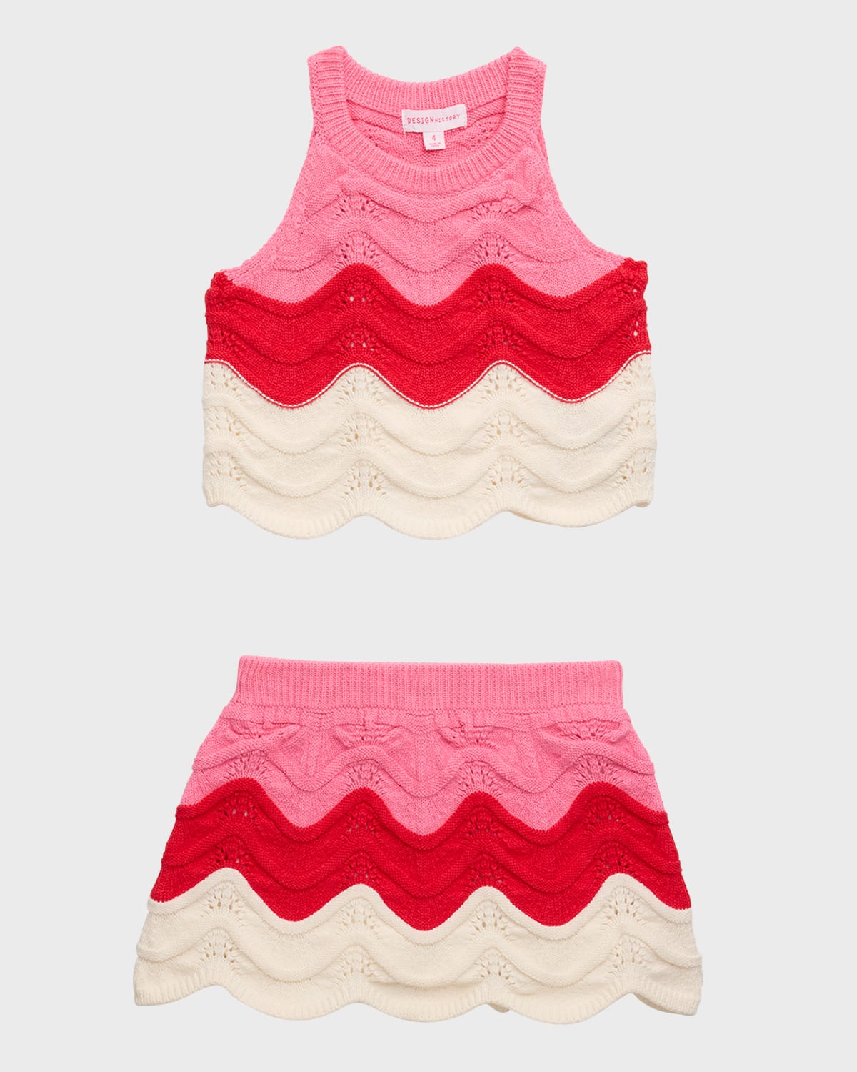 Shop Design History Girl's Scalloped Color Block Two-piece Set In Pink Blast Combo