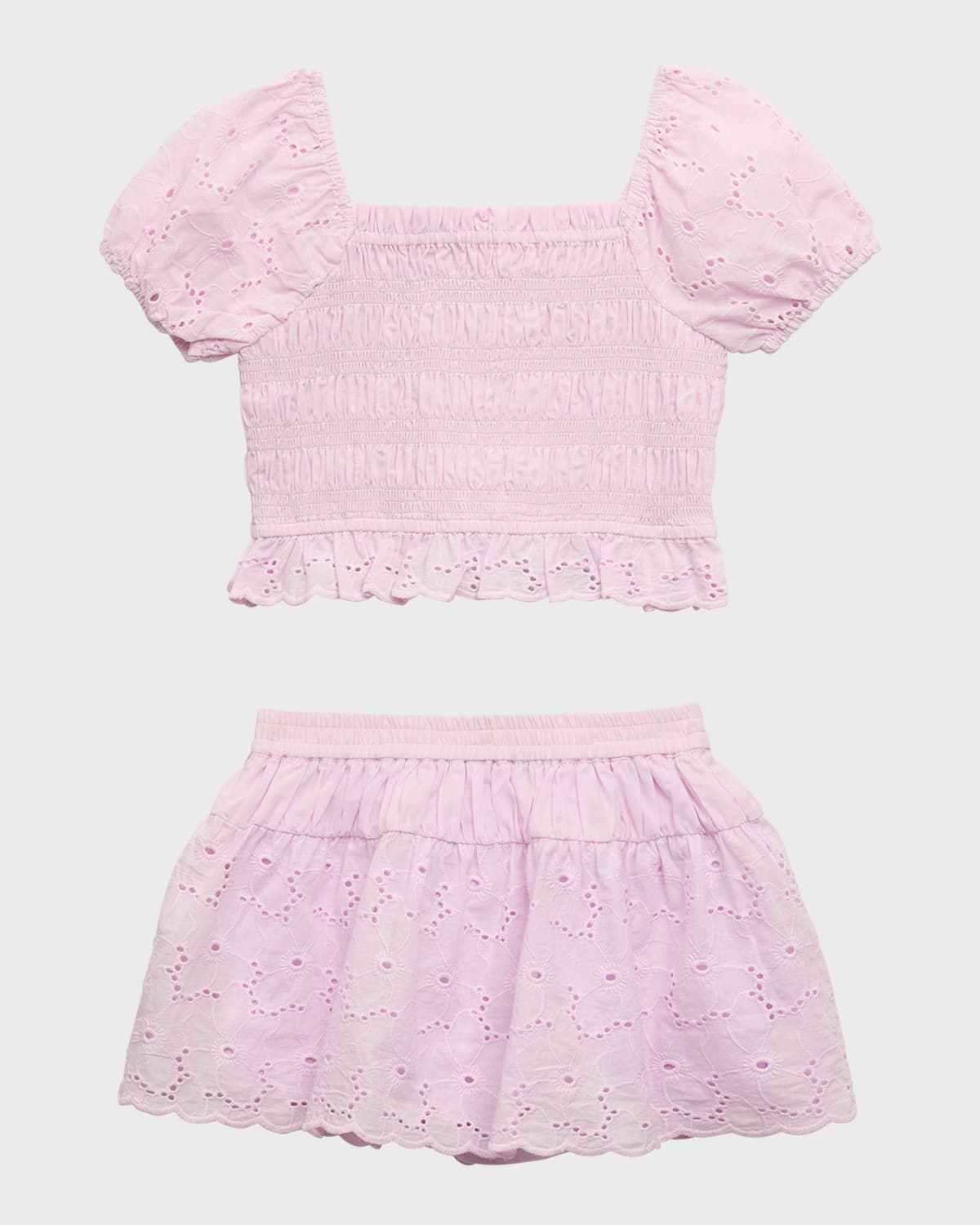 Design History Kids' Girl's Two-piece Eyelet Set In Pink
