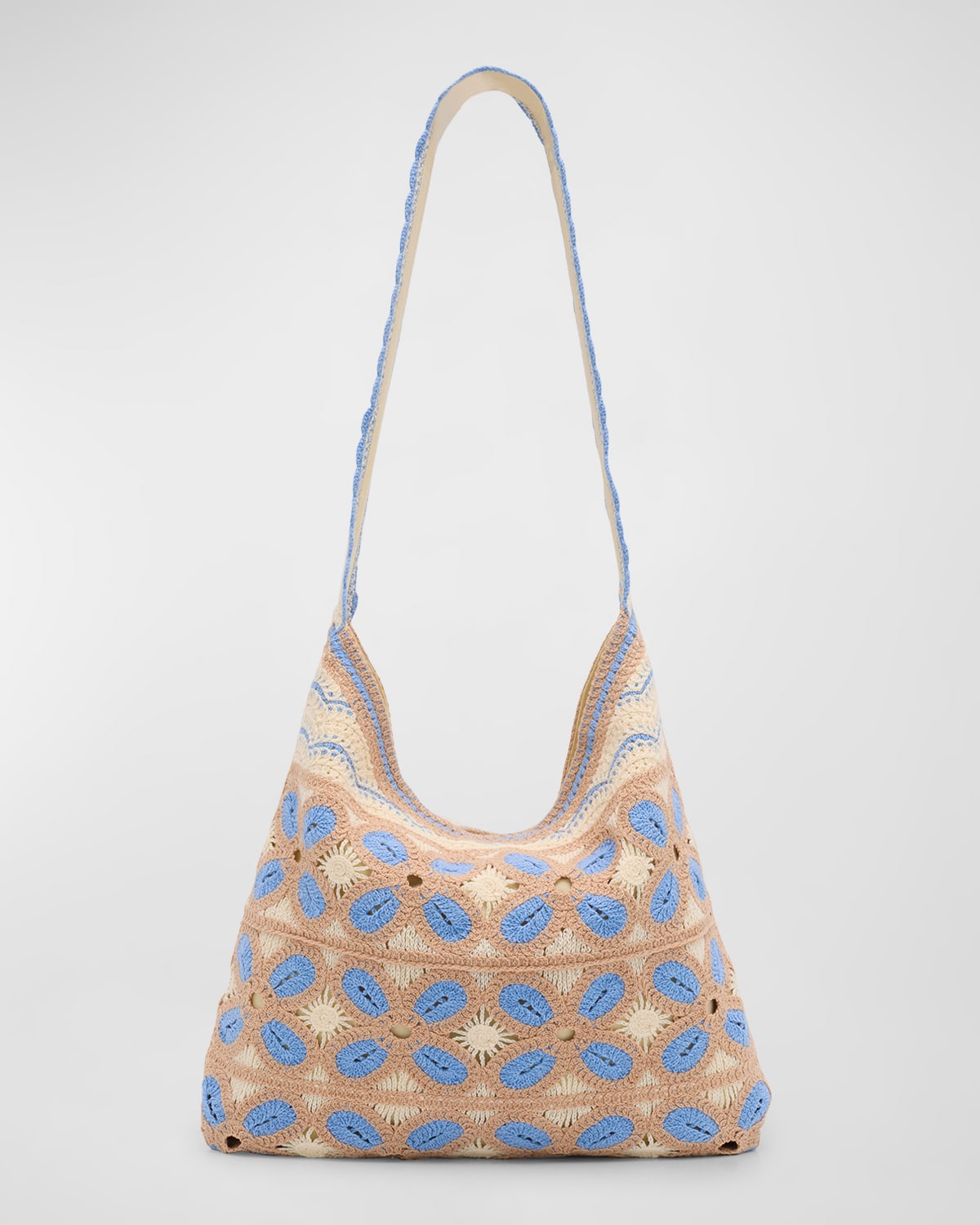 Shop Design History Girl's Crotchet Tote Bag In Beige Blue