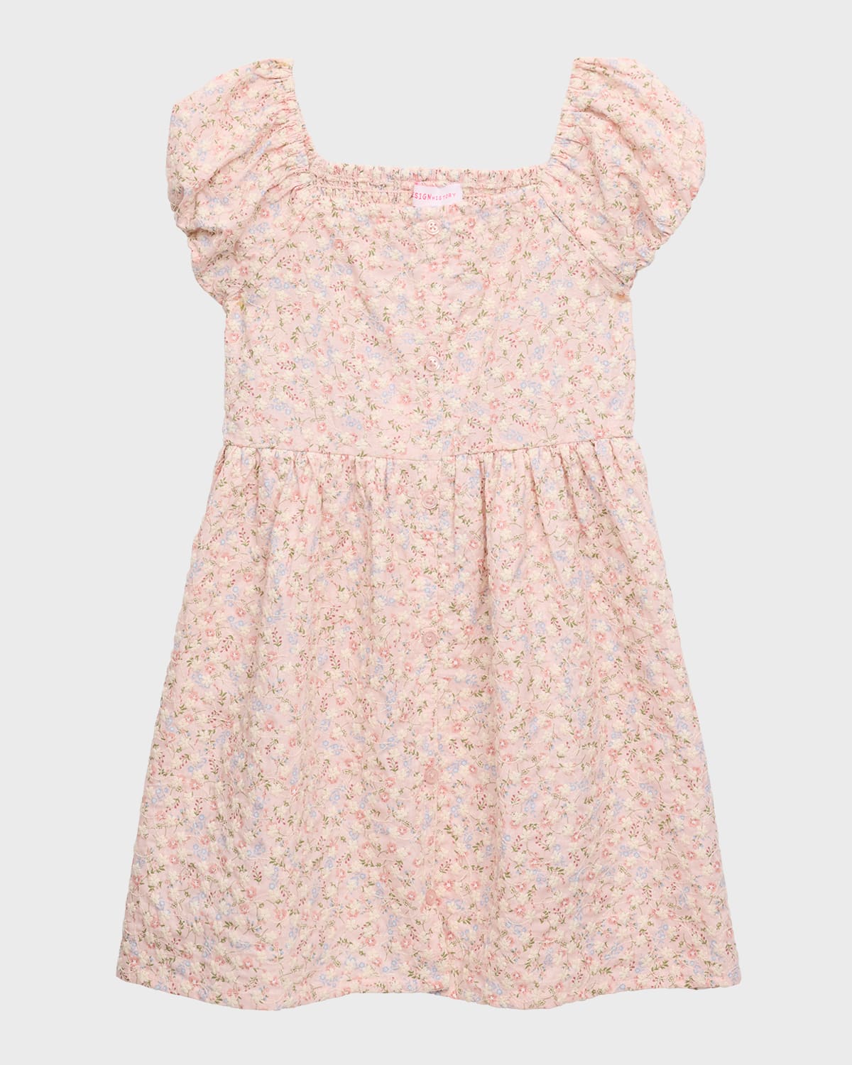 Shop Design History Girl's Micro-floral Print Dress In Pink Combo