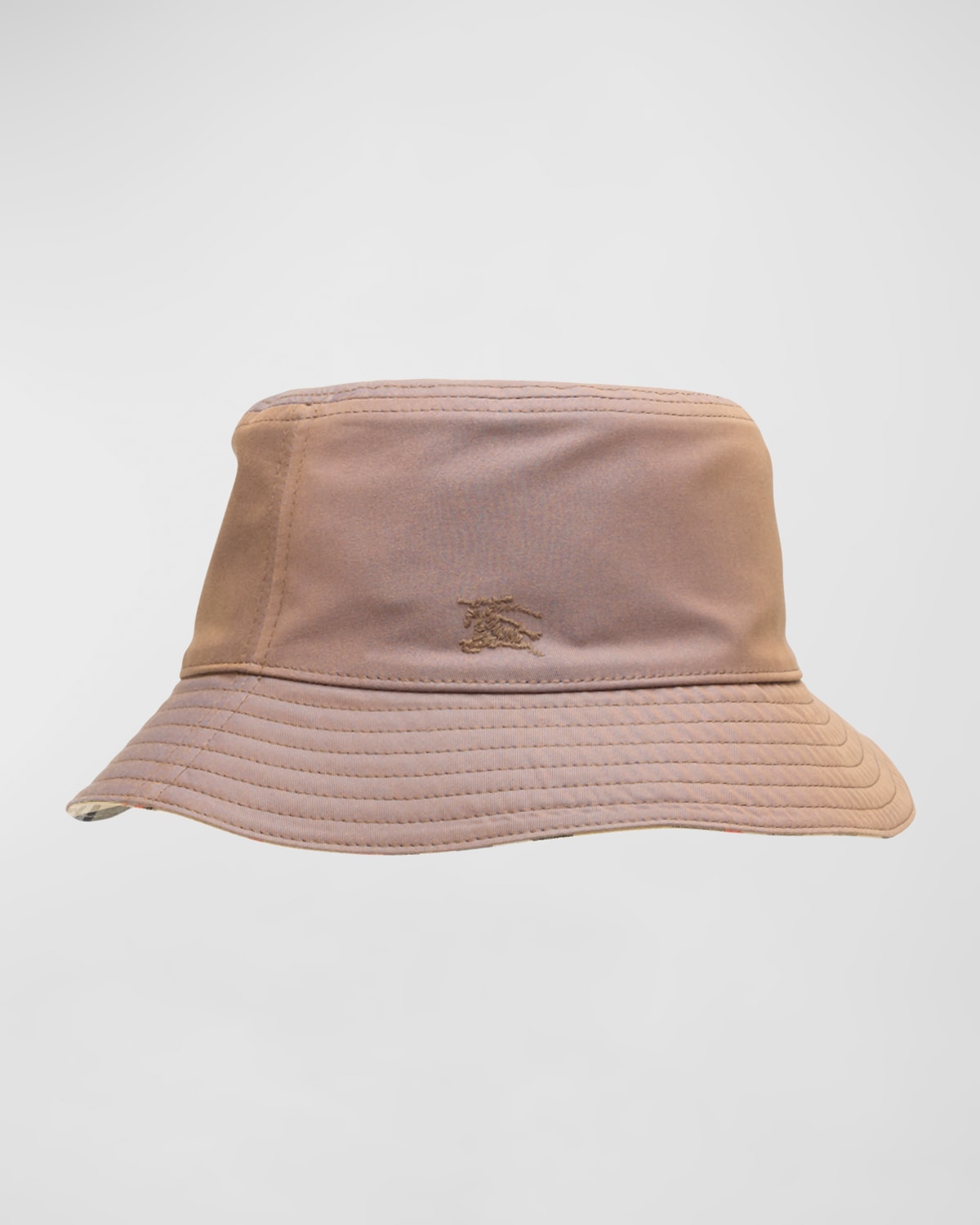 Shop Burberry Men's Check-lined Reversible Bucket Hat In Camel/blue