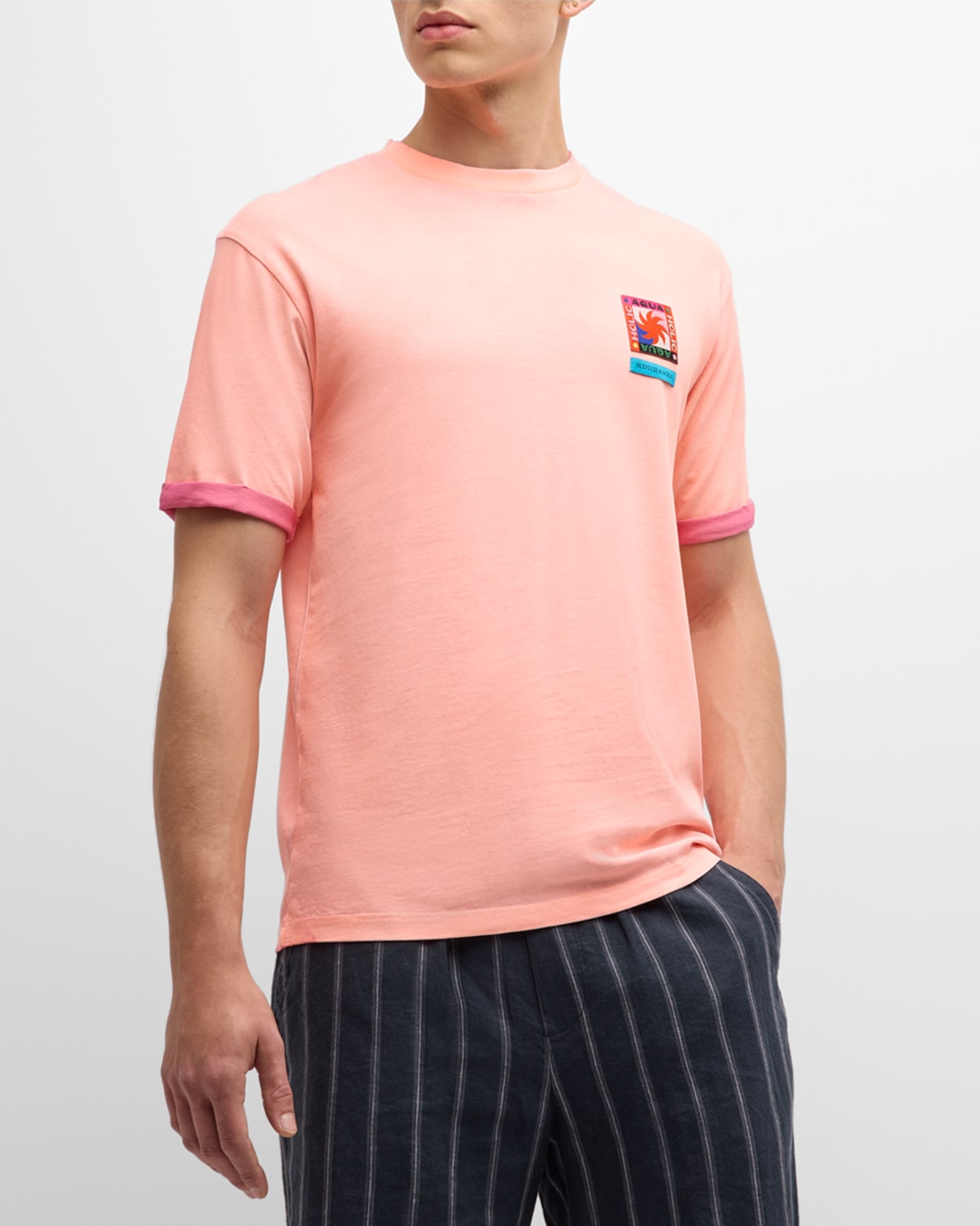 Shop Scotch & Soda Men's Two-tone Sprayed T-shirt In Washed Neon Pink
