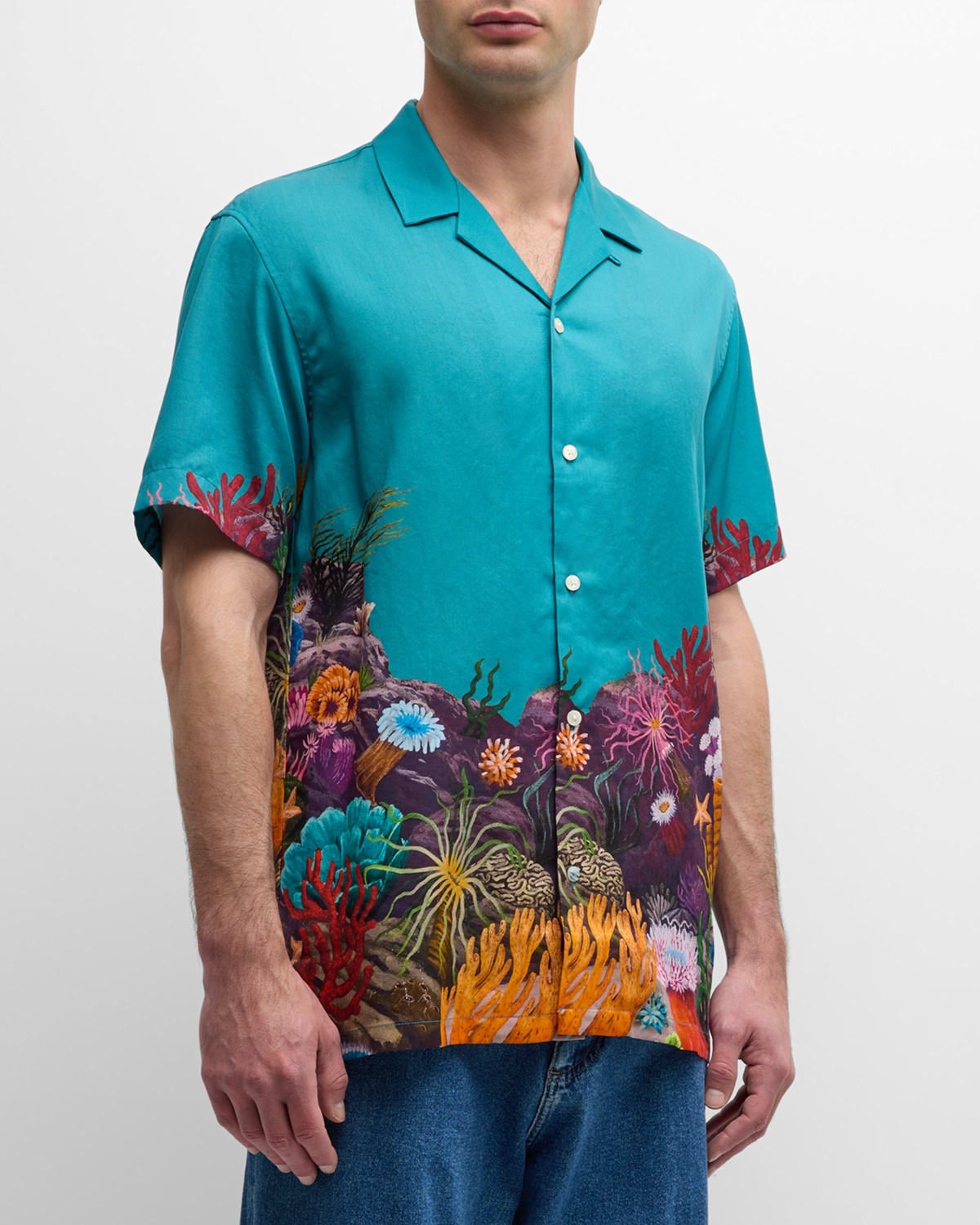Shop Scotch & Soda Men's Placed Graphic Camp Shirt In Seanery