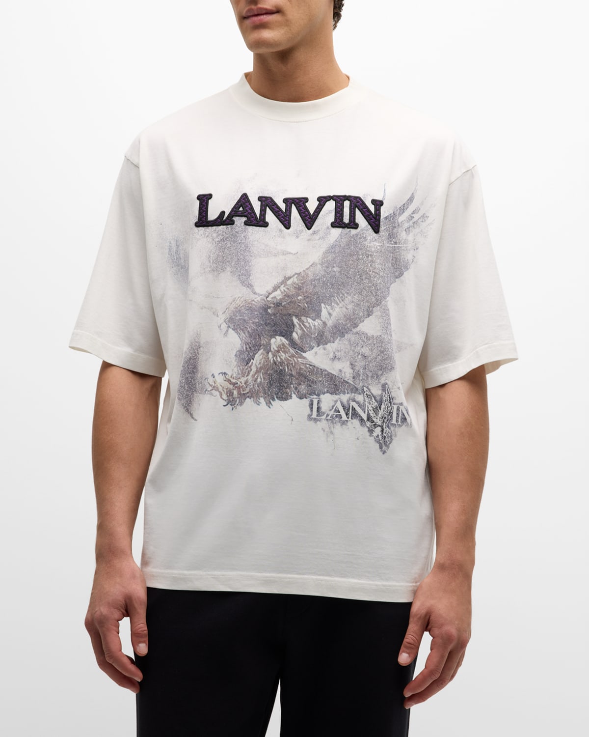 Shop Lanvin Men's Eagle Logo T-shirt In White