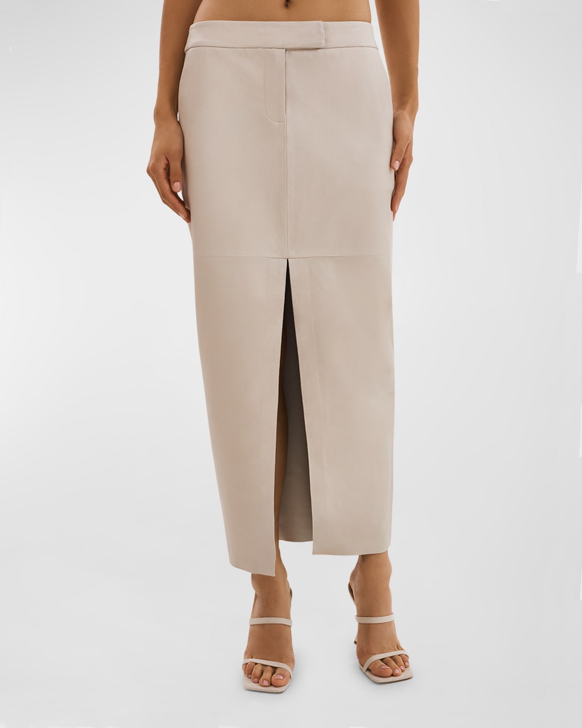 Shop Lamarque Abia Front-slit Leather Maxi Skirt In Bone