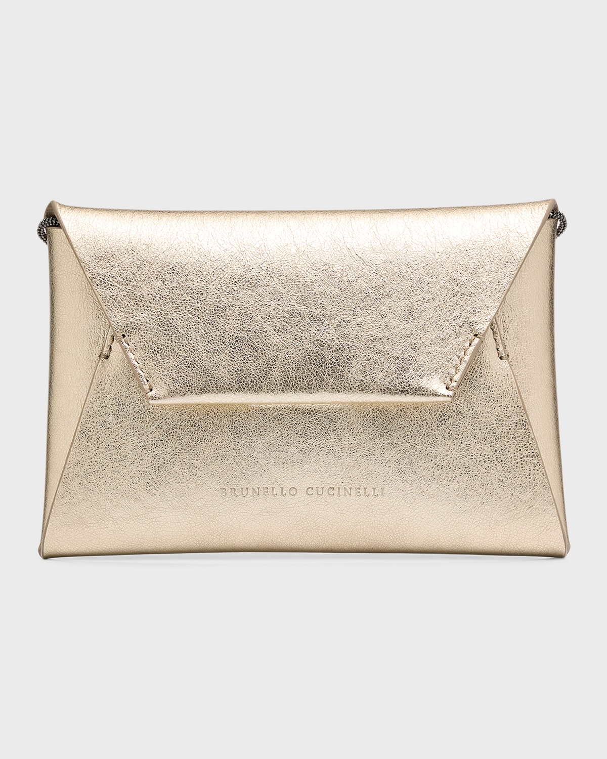 BRUNELLO CUCINELLI ENVELOPE FLAP METALLIC LEATHER CLUTCH BAG 
