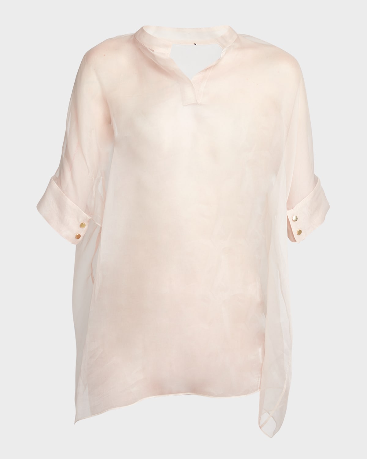 Short-Sleeve Sheer Silk Tunic Top With Cami