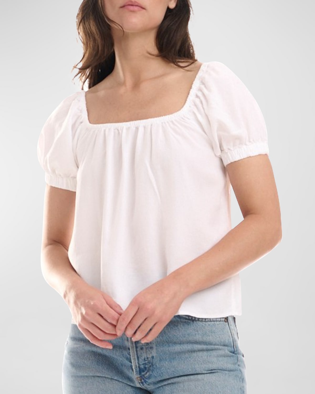 Splendid Farrah Relaxed Puff-sleeve Crop Top In White