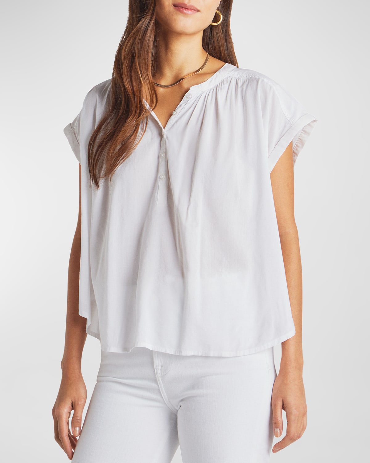 Splendid Paloma Short-sleeve Cotton-blend Blouse In White