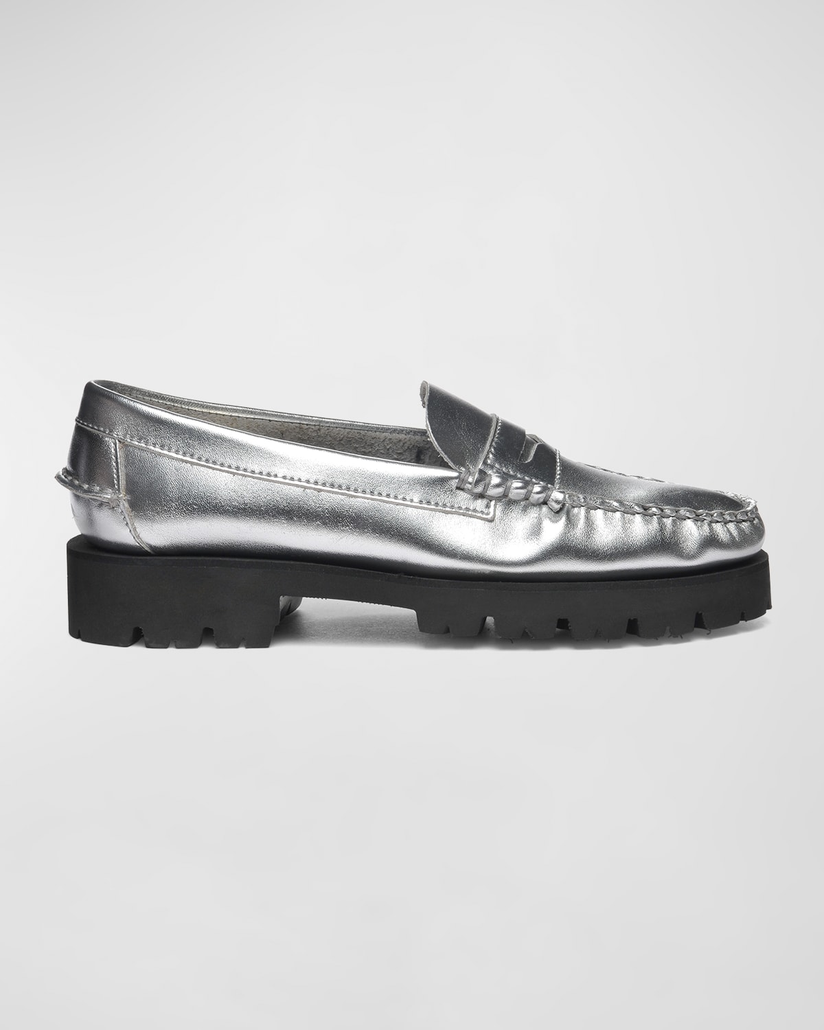 Shop Sebago Dan Metallic Leather Penny Loafers In Silver