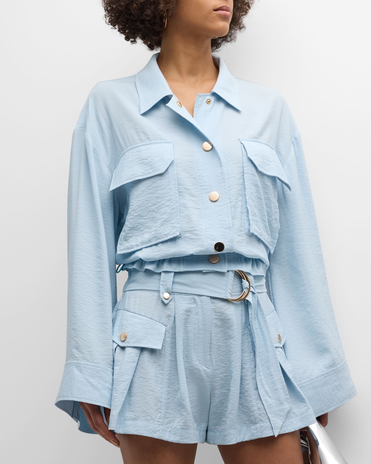 Shop Ramy Brook Chelsea Textured Twill Jacket In Crystal Blue