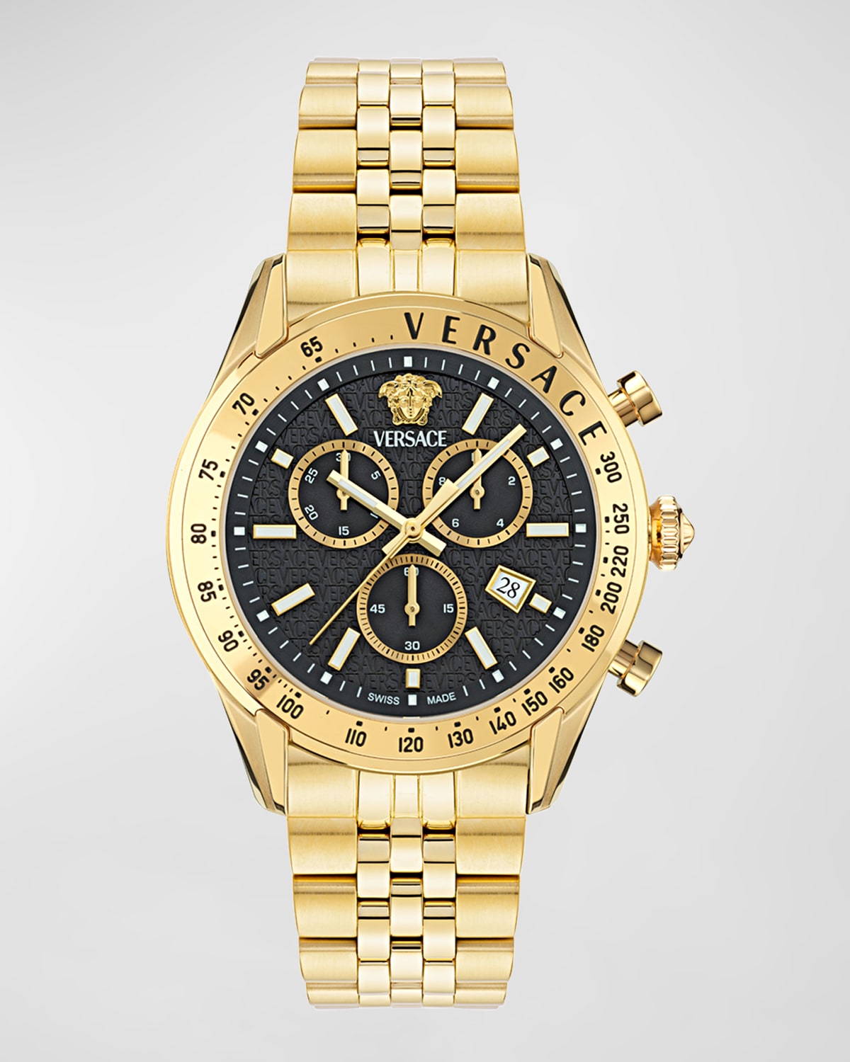 Shop Versace Men's Chrono Master Ip Yellow Gold Bracelet Watch, 44mm In Black Gold
