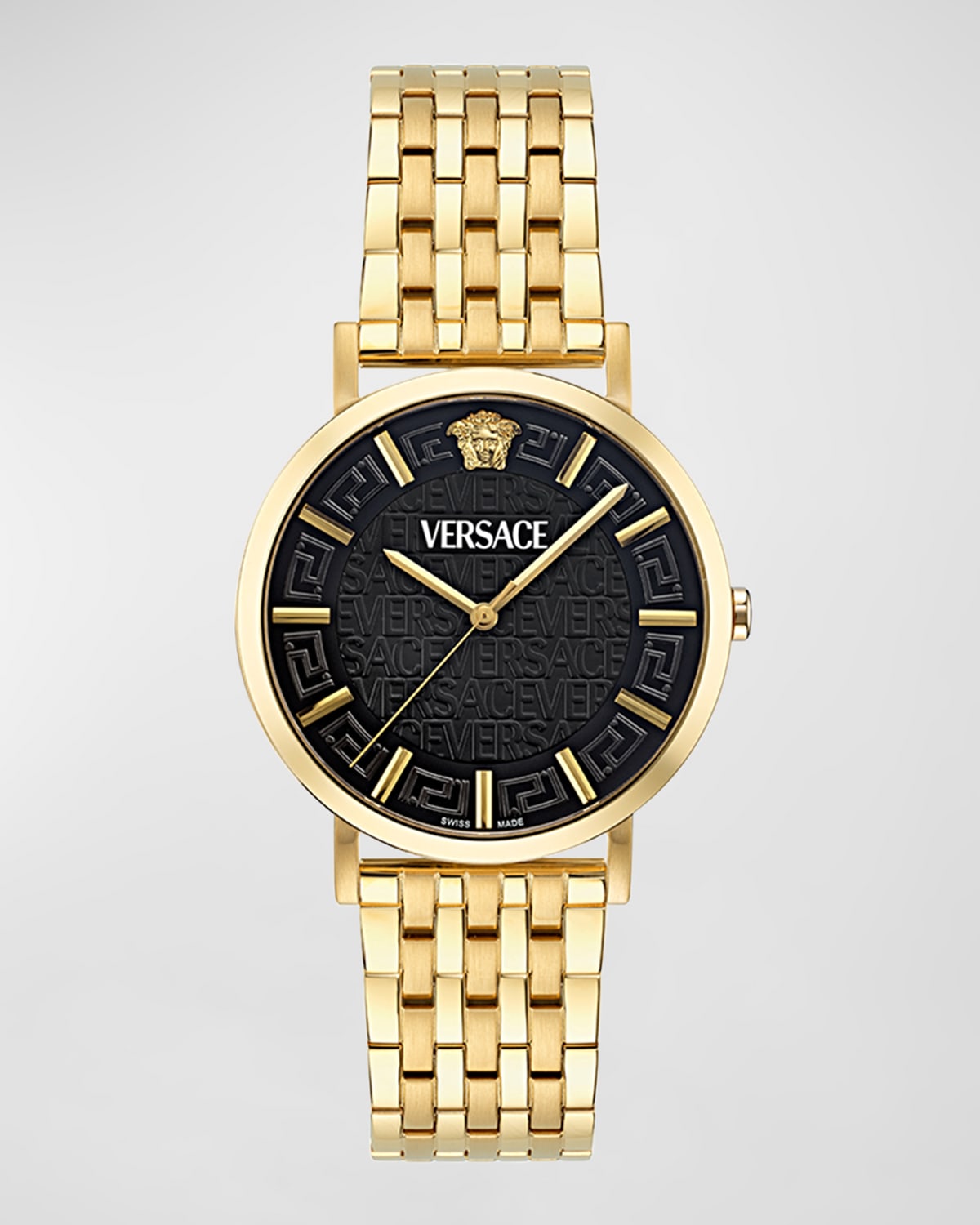 Shop Versace Men's Greca Slim Ip Yellow Gold Bracelet Watch, 40mm In Black