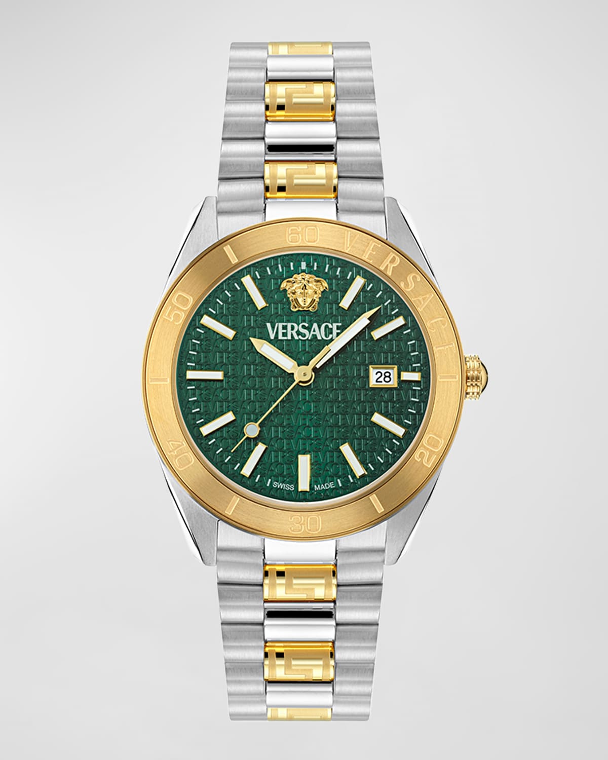 Shop Versace Men's V-dome Two-tone Bracelet Watch, 42mm In Green Gold Silver