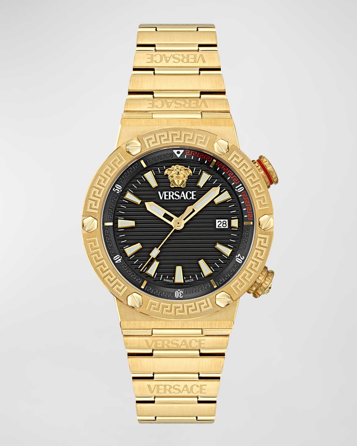 Shop Versace Men's Greca Logo Ip Yellow Gold Bracelet Watch, 43mm In Black Gold