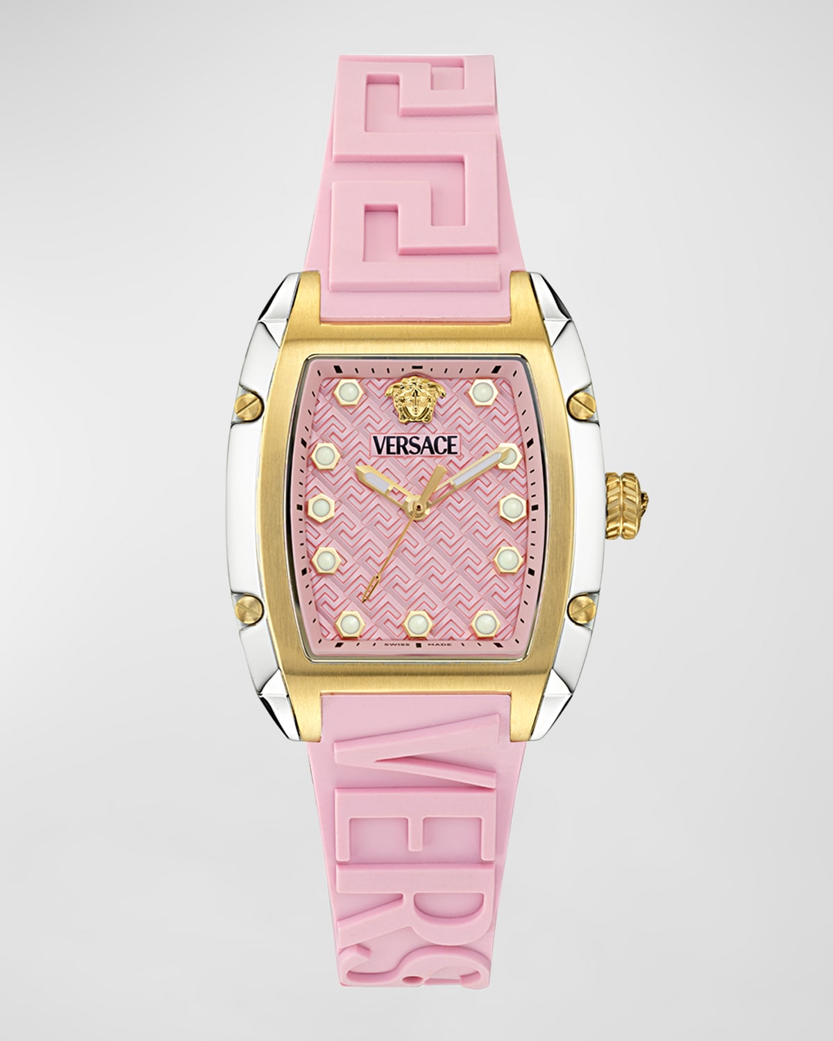 Shop Versace Dominus Ip Yellow Gold Silicone Strap Watch, 44.8mm X 36mm Pink