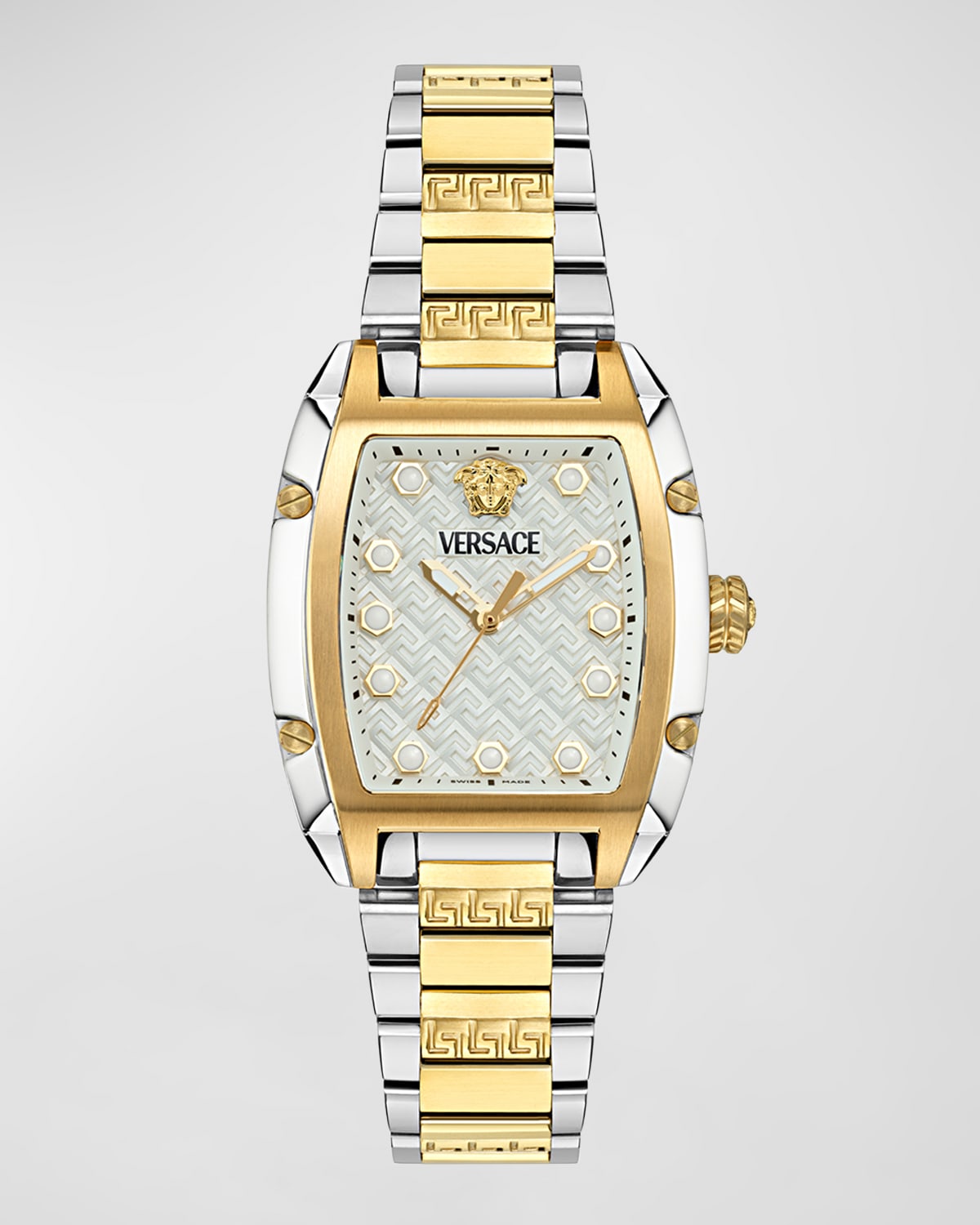 Shop Versace Dominus Ip Two-tone Bracelet Watch, 44.8mm X 36mm In Silver Gold